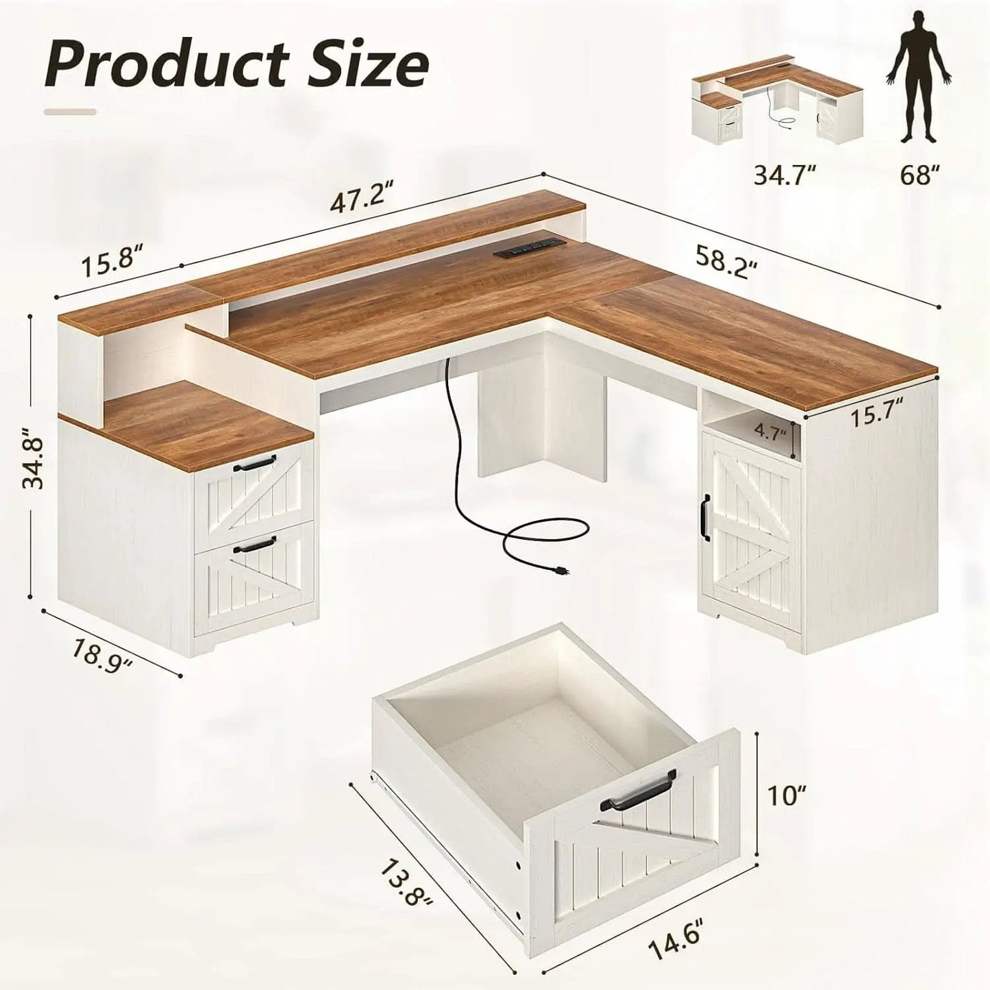 63 Inch L Shaped Desk With Built In Charging Station from PriceLows™