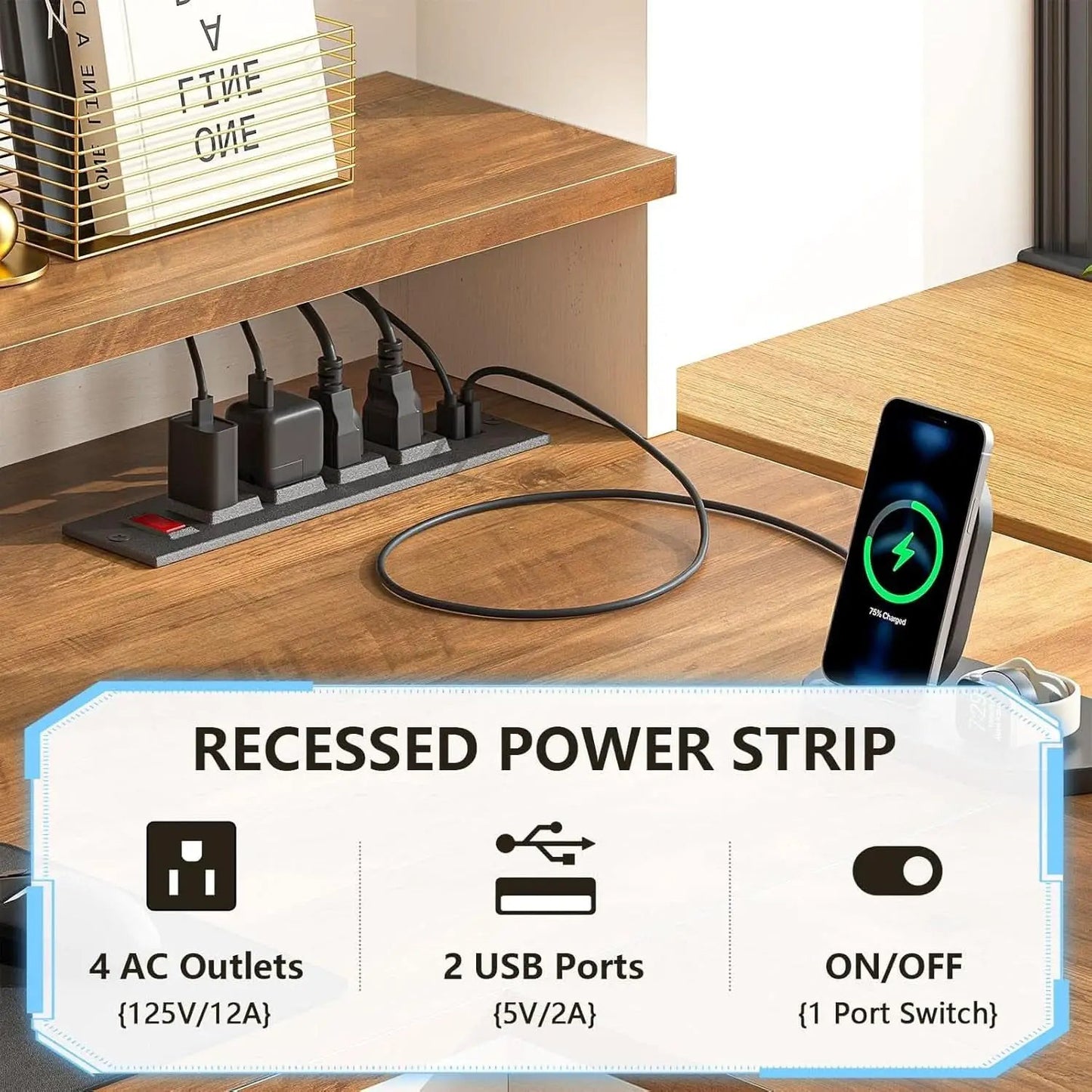 63 Inch L Shaped Desk With Built In Charging Station from PriceLows™