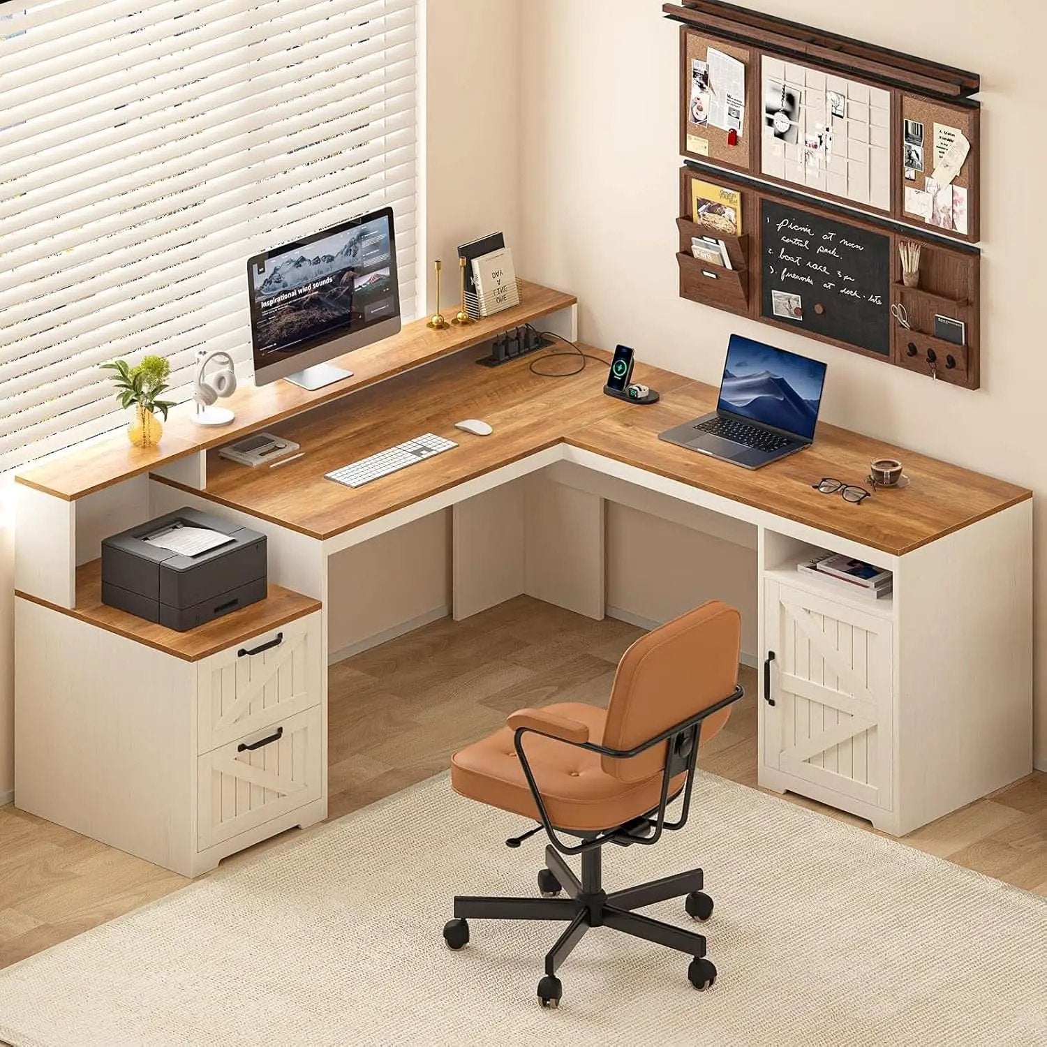 63 Inch L Shaped Desk With Built In Charging Station from PriceLows™