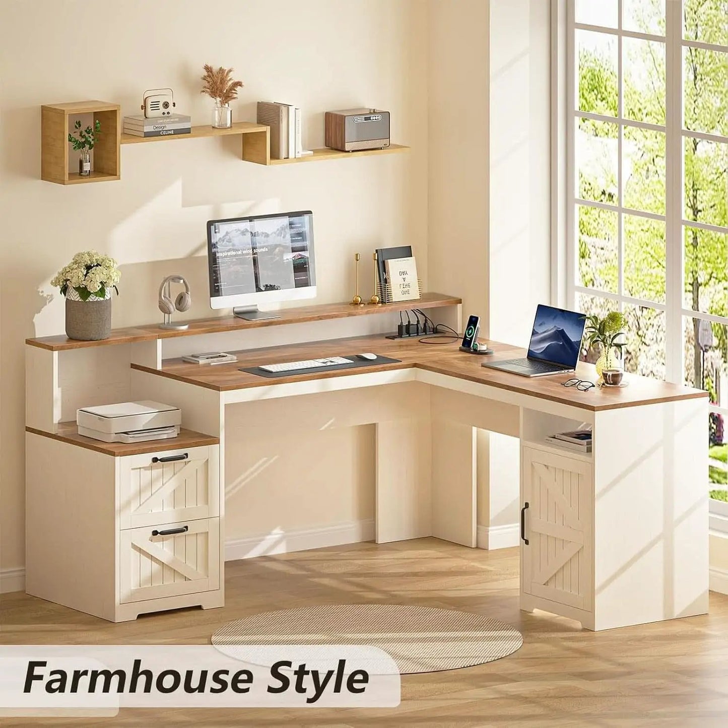 63 Inch L Shaped Desk With Built In Charging Station from PriceLows™