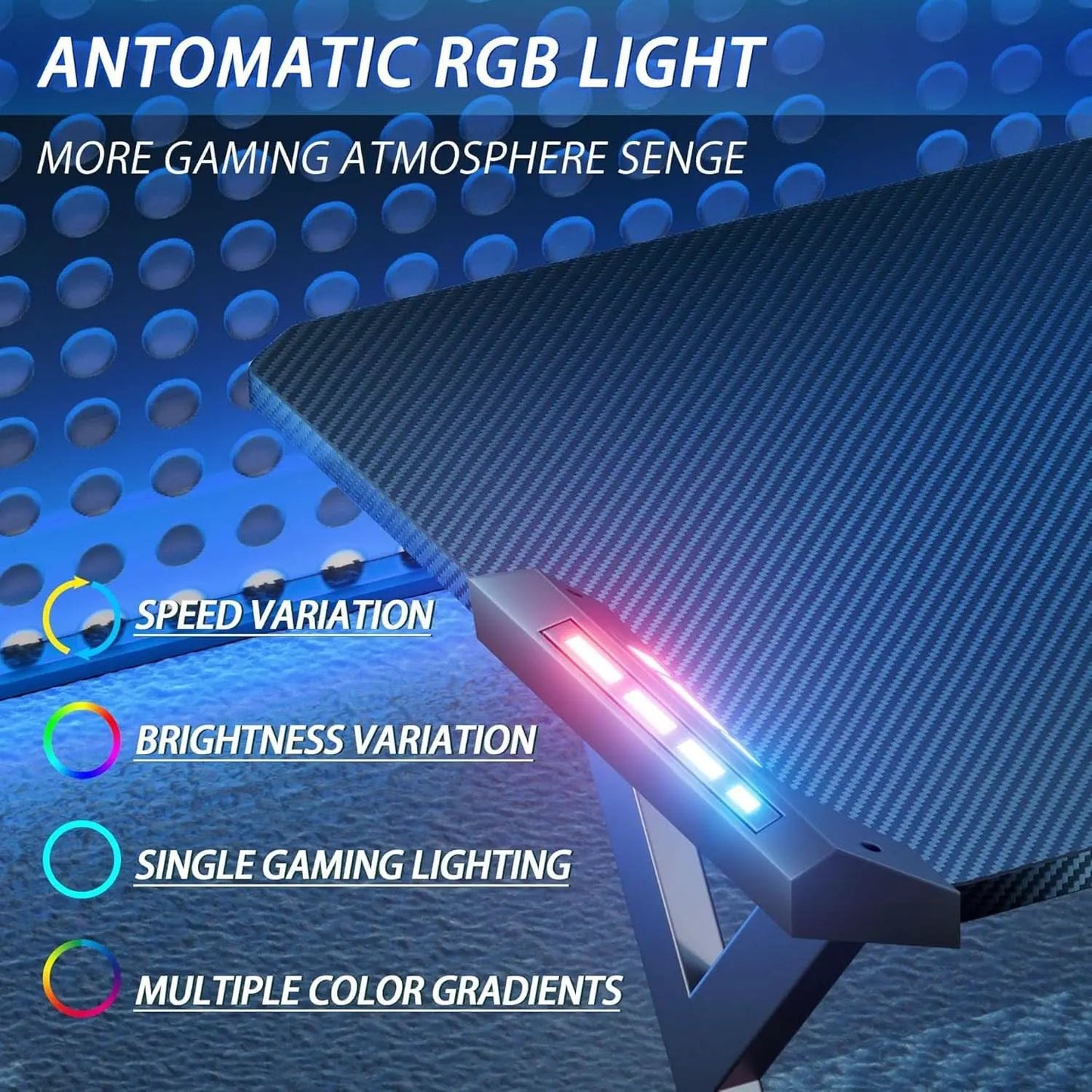 63 Inch Gaming Desk With LED Lights Carbon Fiber Desktop from PriceLows™
