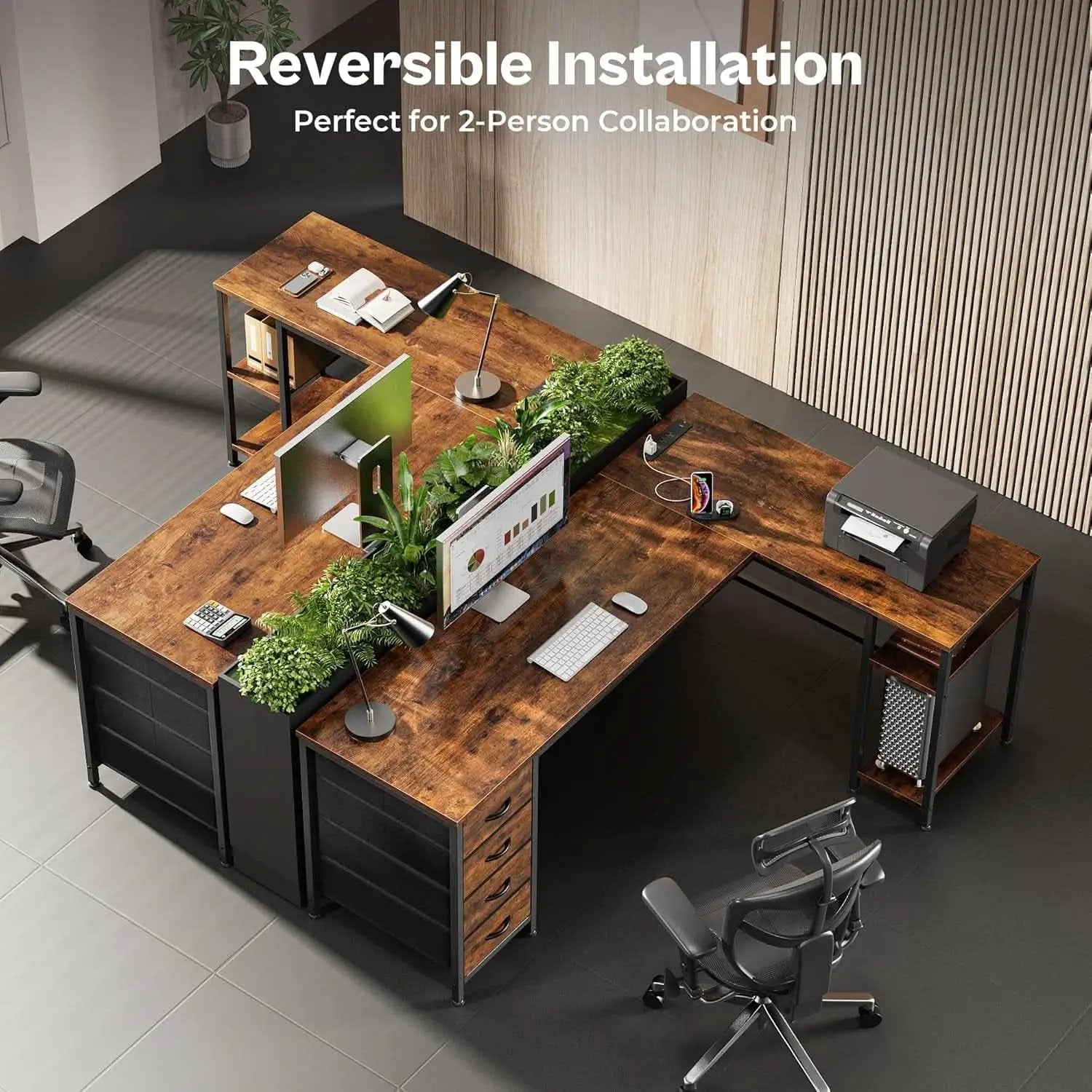 63 Inch L Shaped Desk With Built In Power Outlets And USB from PriceLows™