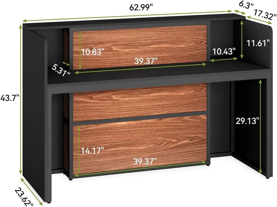 63 Inch Reception Desk Black And Brown Office Counter from PriceLows™