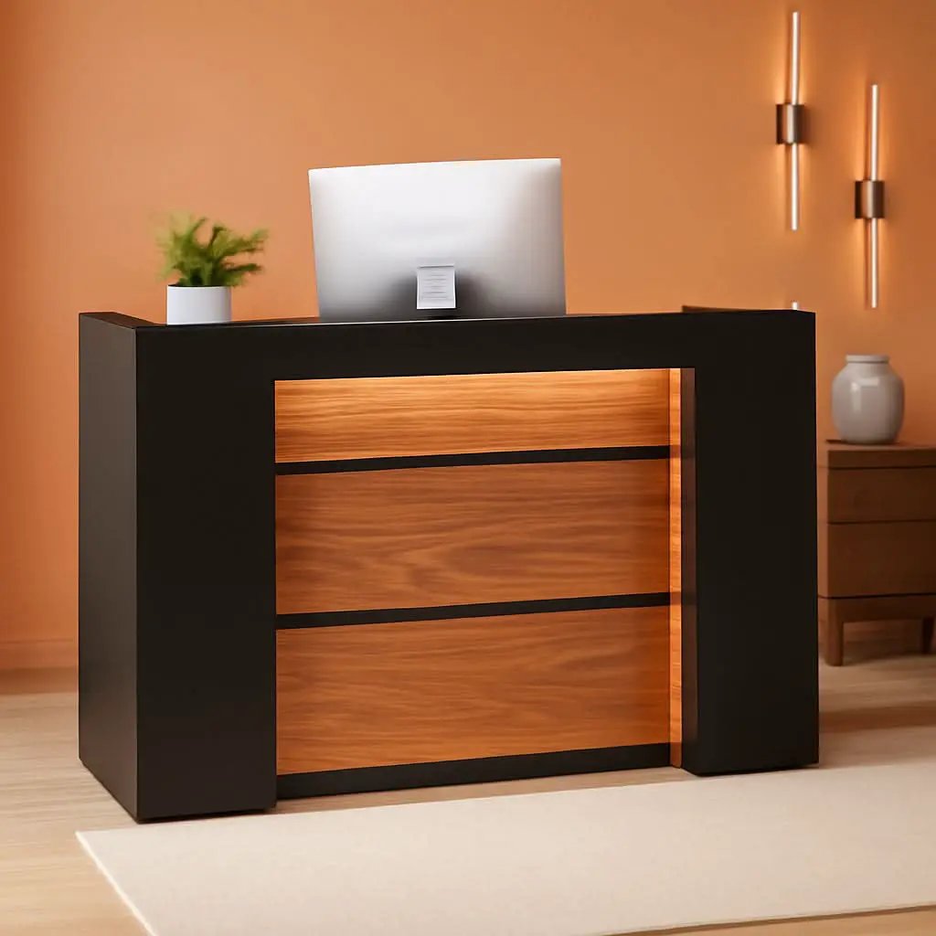 63 Inch Reception Desk Black And Brown Office Counter from PriceLows™
