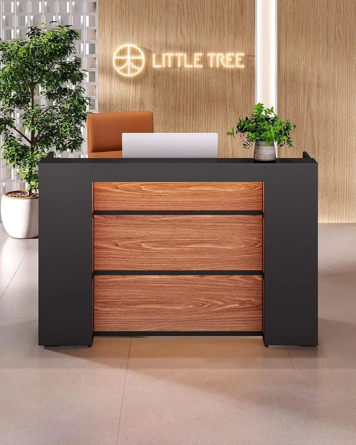 63 Inch Reception Desk Black And Brown Office Counter from PriceLows™