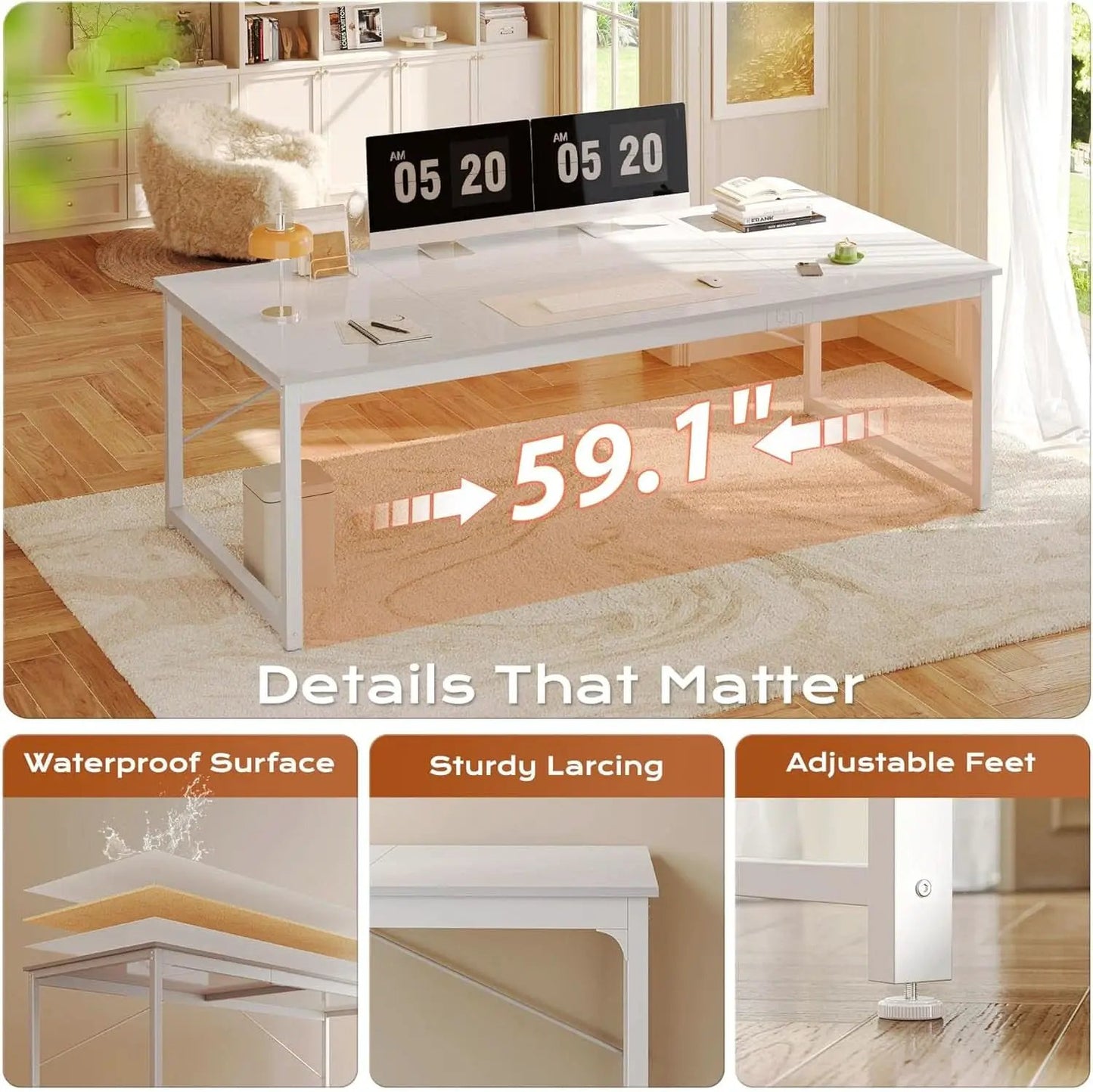 63 Inch White Computer Desk With Deep Desktop Home Office from PriceLows™