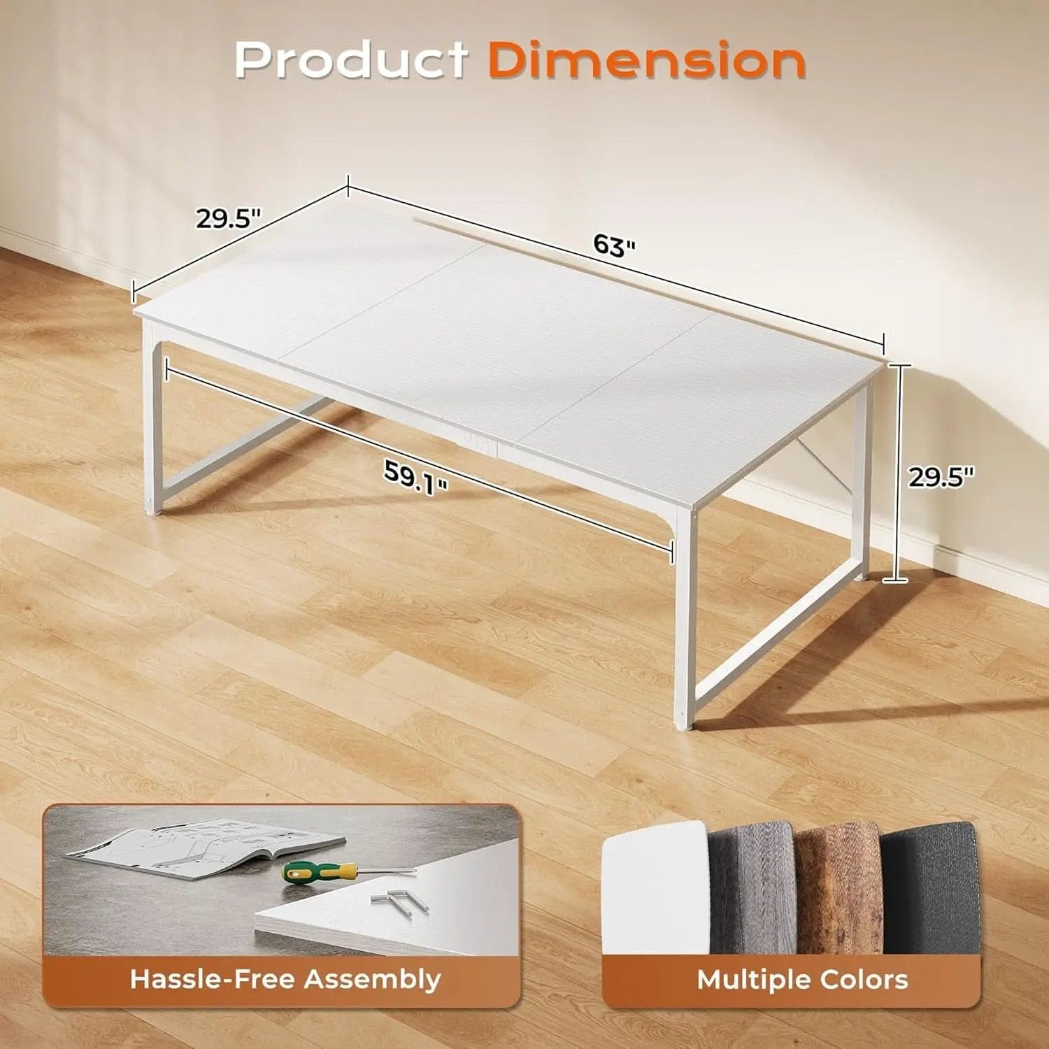 63 Inch White Computer Desk With Deep Desktop Home Office from PriceLows™