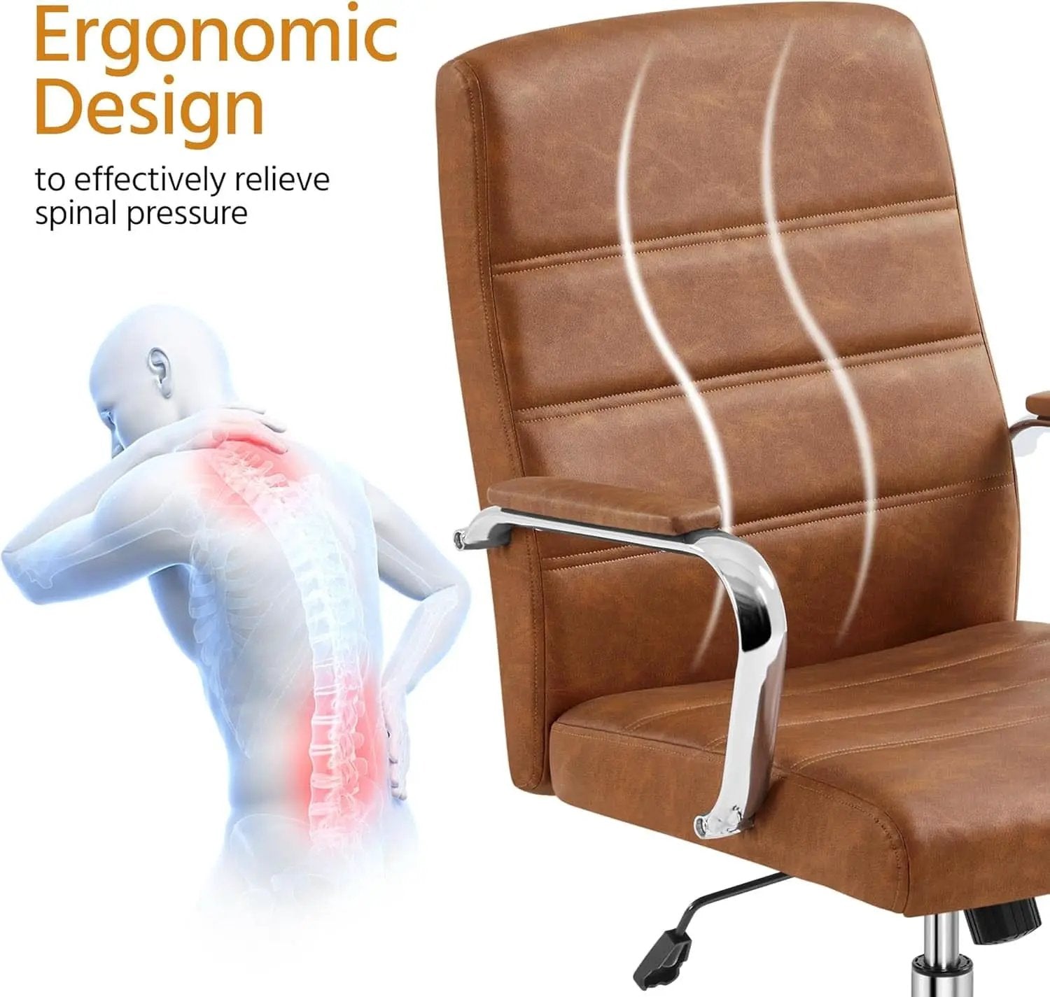 Mid Back Office Chair With Arms Brown Height Adjustable from PriceLows™