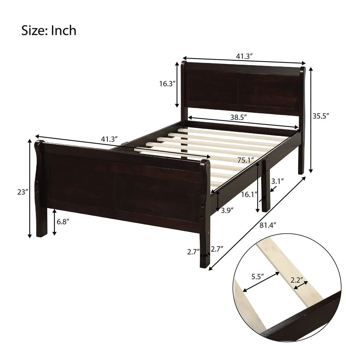 Wood Platform Bed Frame | Headboard Footboard | Wood Slat Support
