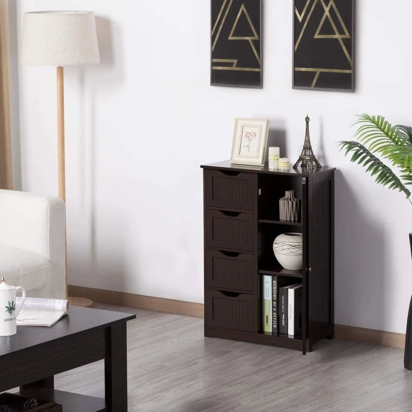 Brown Wooden Bathroom Floor Cabinet With 4 Drawers from PriceLows™