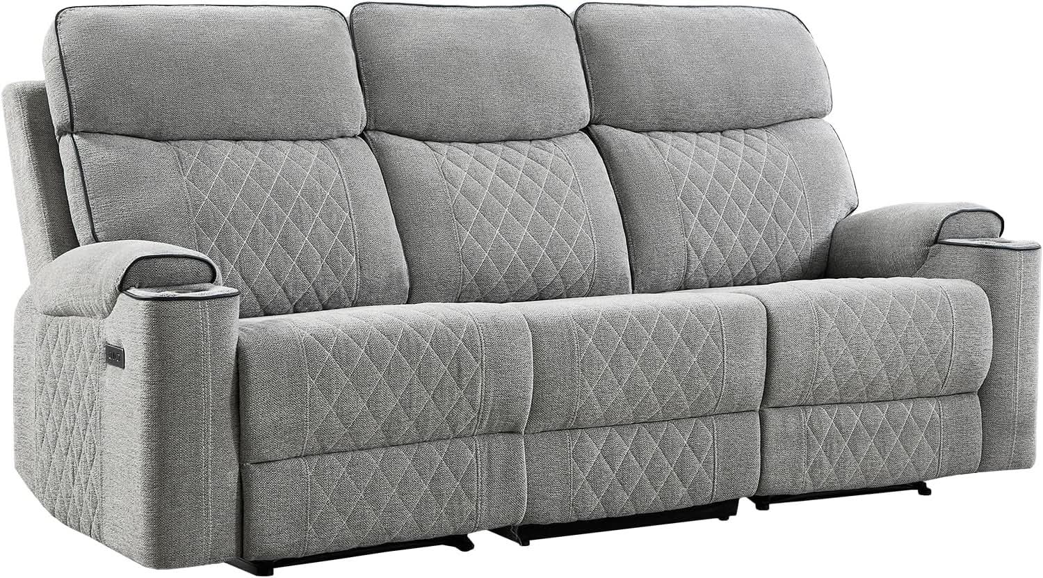 Electric Recliner Sofa USB Type C Ports Light Grey from PriceLows™