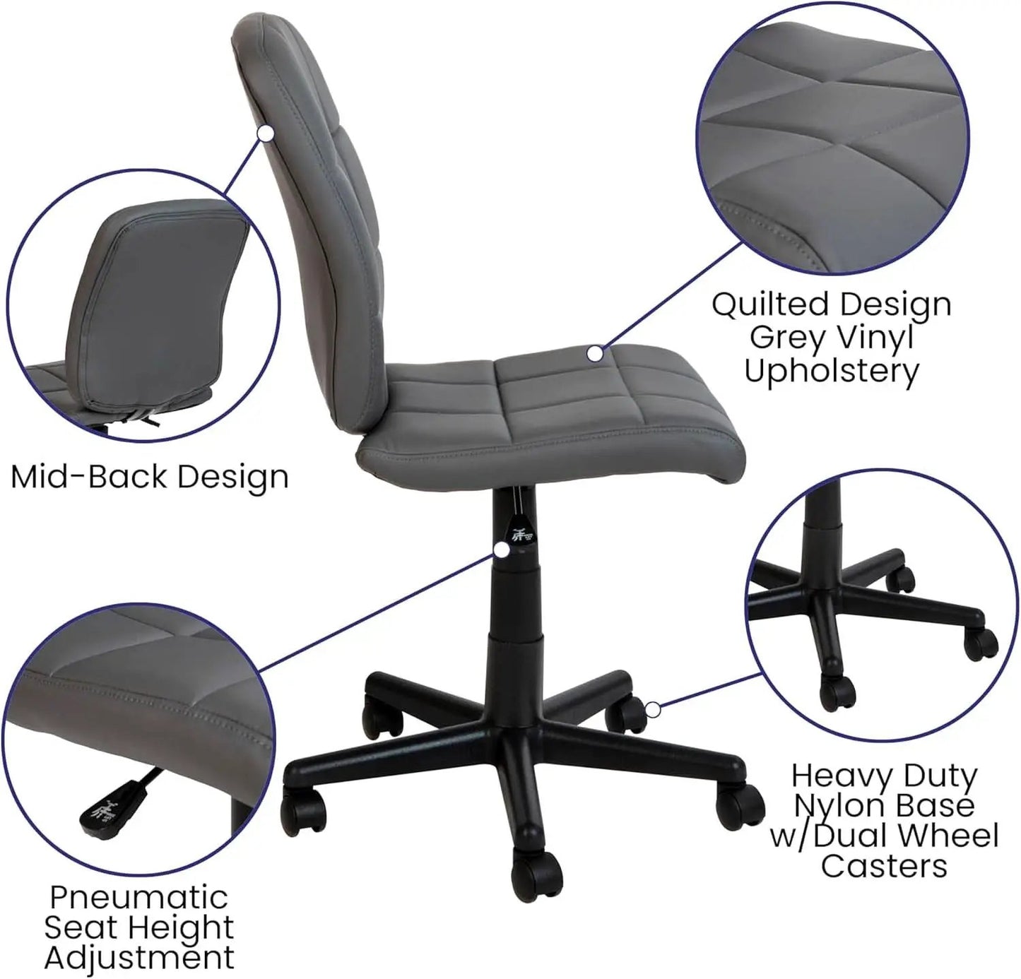 Clayton Mid Back Swivel Task Chair Gray Vinyl Upholstery from PriceLows™