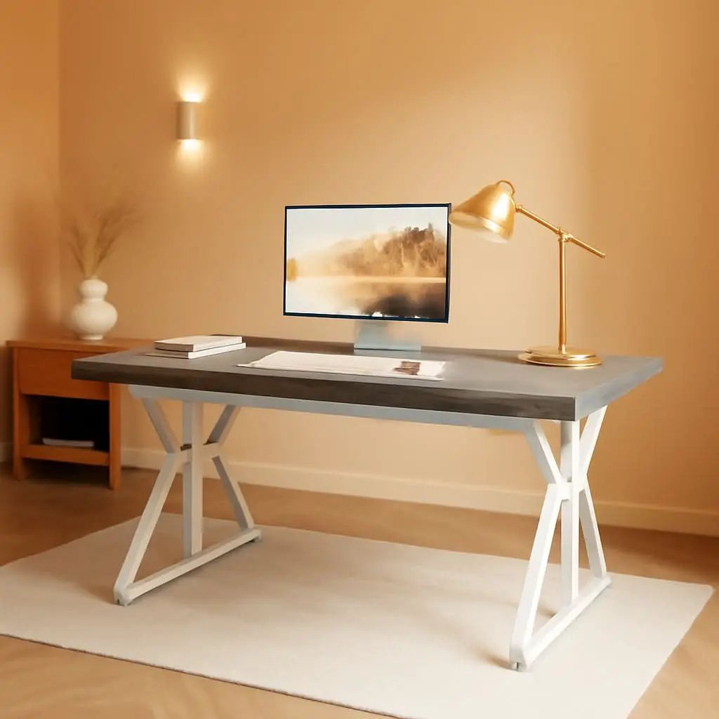 70.8 Inch Modern Executive Desk Grey White Home Office from PriceLows™