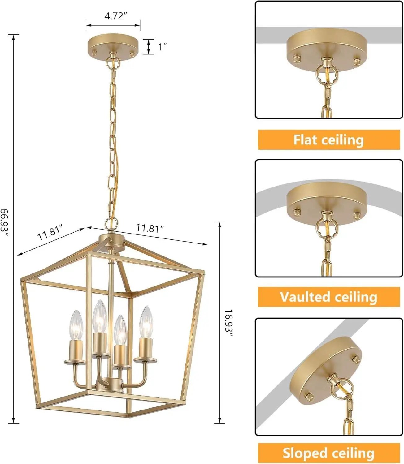 Industrial Gold Four Light Chandelier Lantern Fixture from PriceLows™