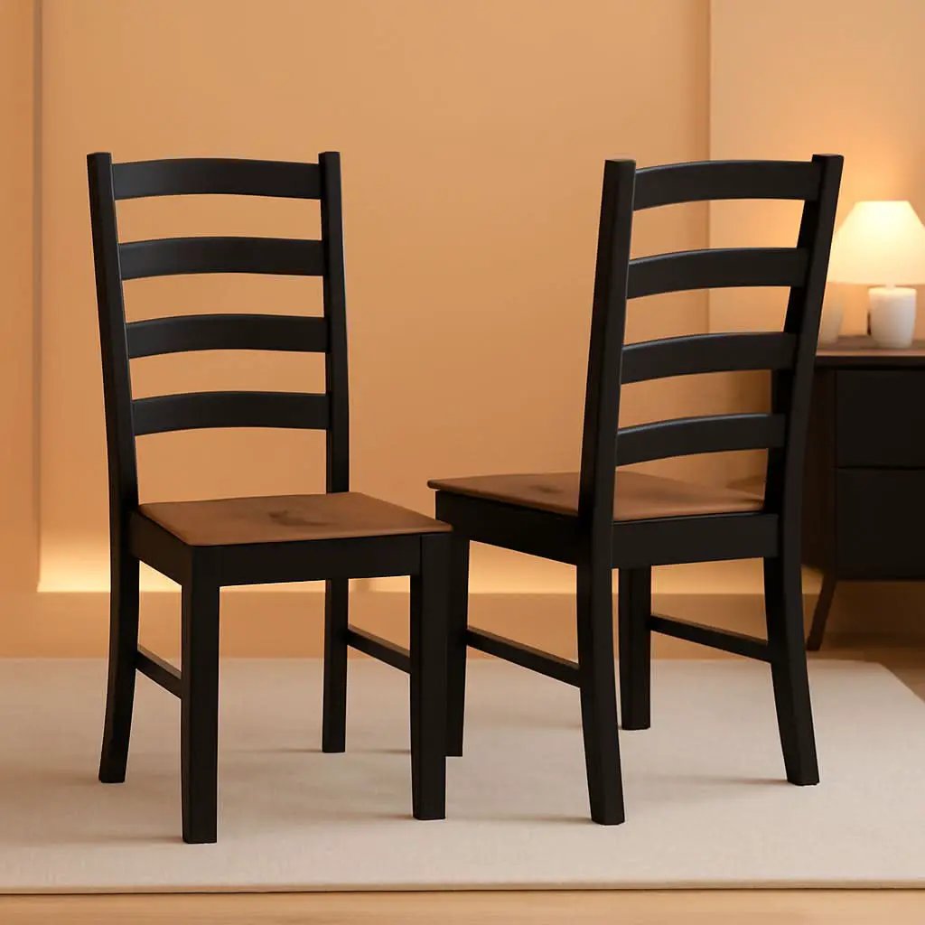 Armless Dining Chair Set 2 Two Tone Black and Brown from PriceLows™