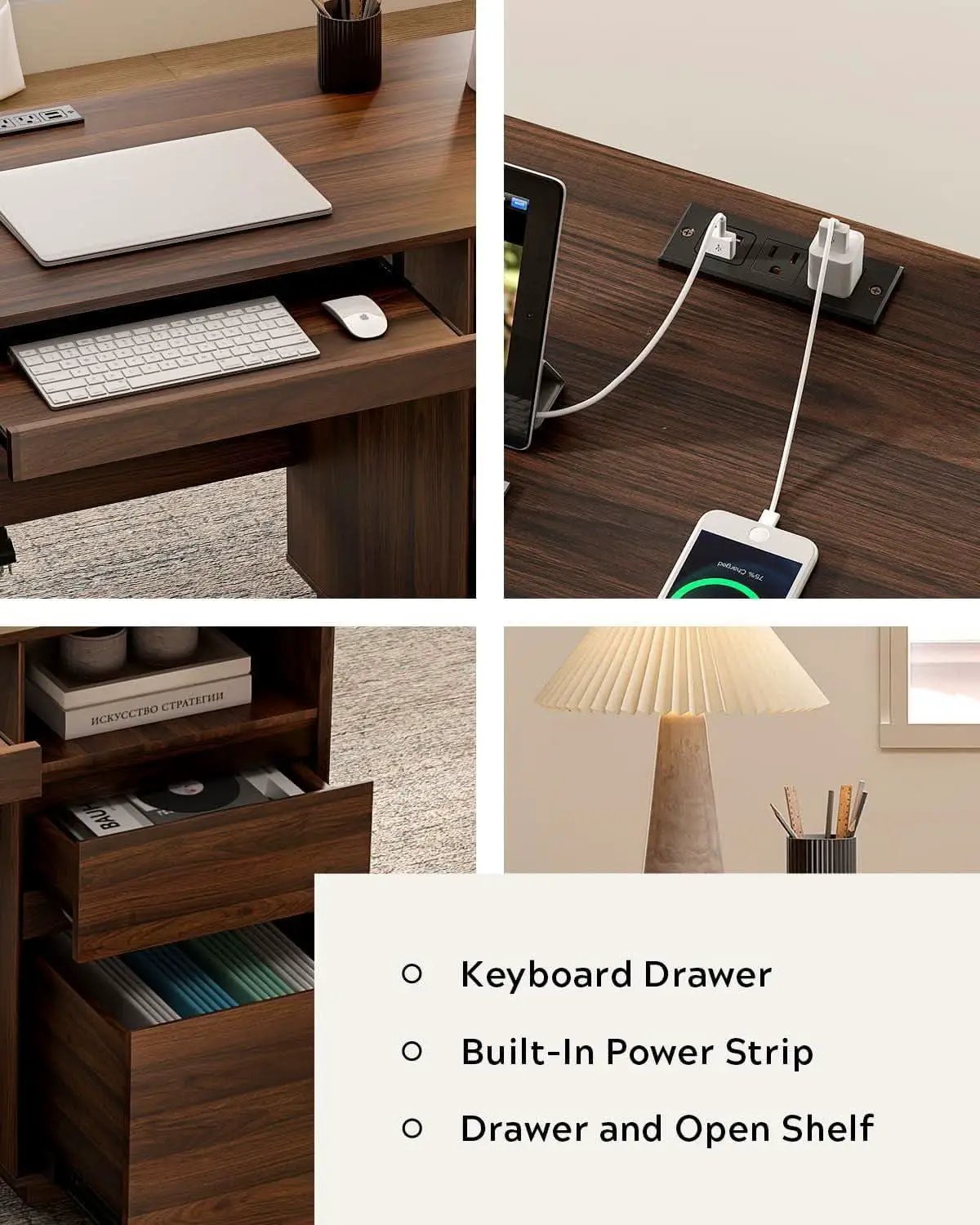 Farmhouse Executive Desk With Charging Station Brown from PriceLows™