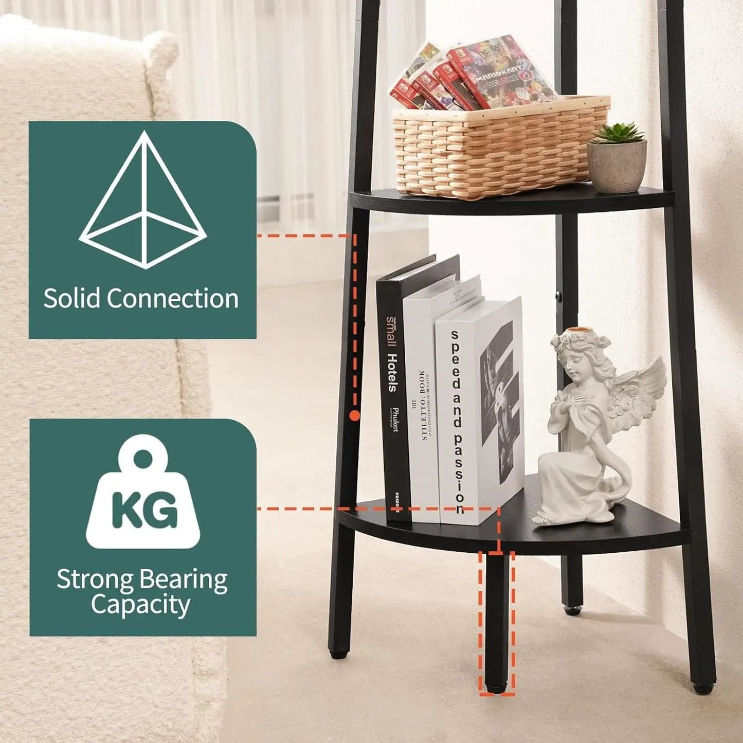 4 Tier Corner Shelf With Metal Frame Tall Bookcase from PriceLows™