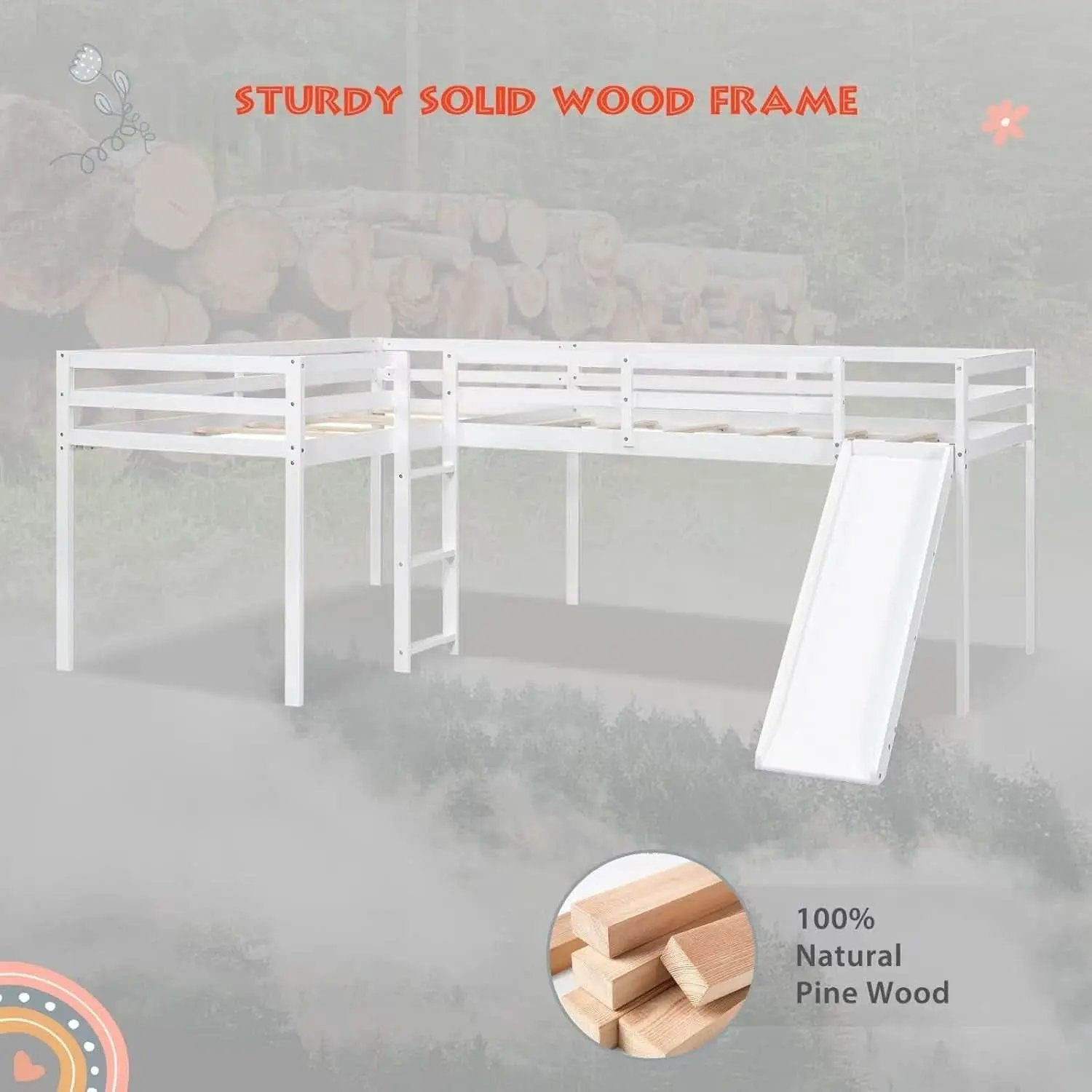 Wooden Twin Loft Bed With Slide And Ladder White For Kids Teens from PriceLows™
