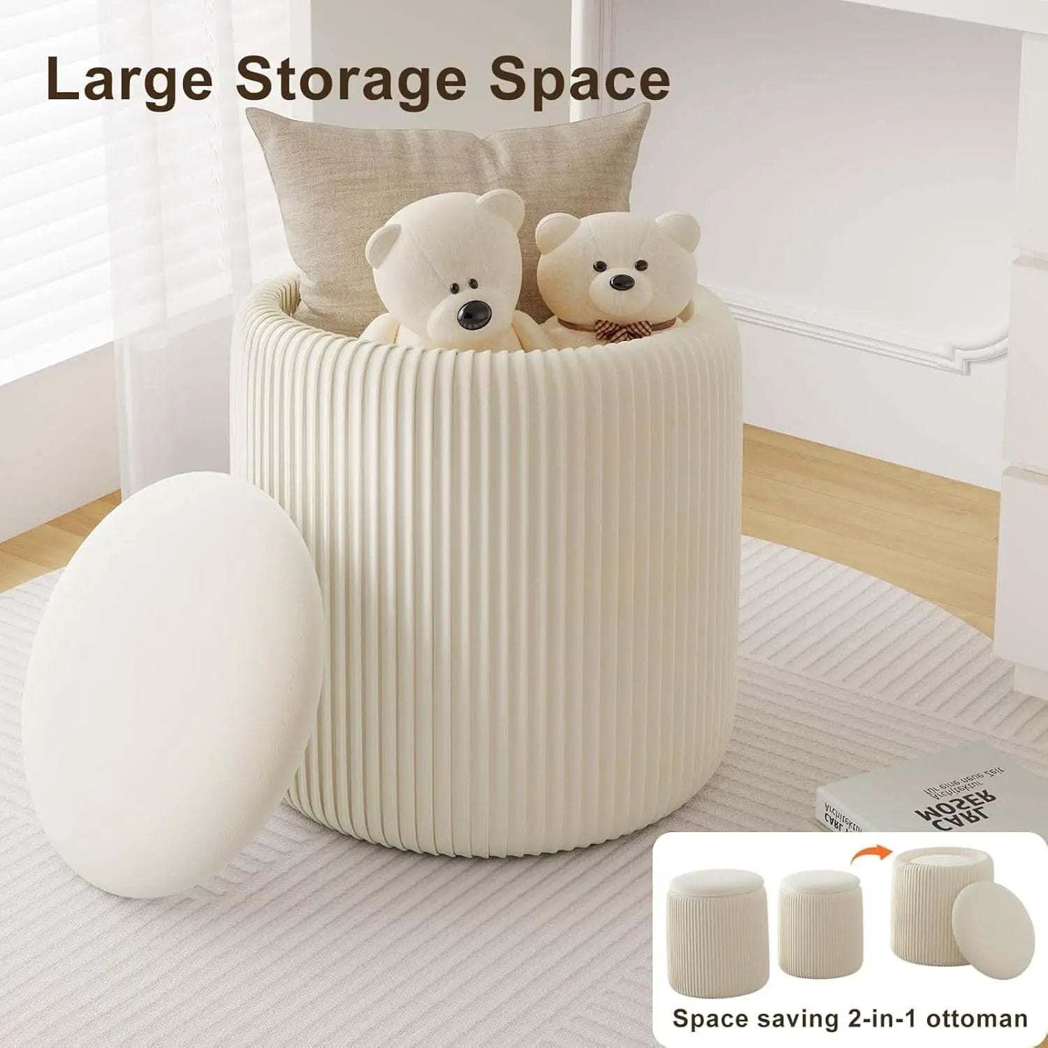 White Velvet Upholstered Storage Ottoman Vanity Set from PriceLows™