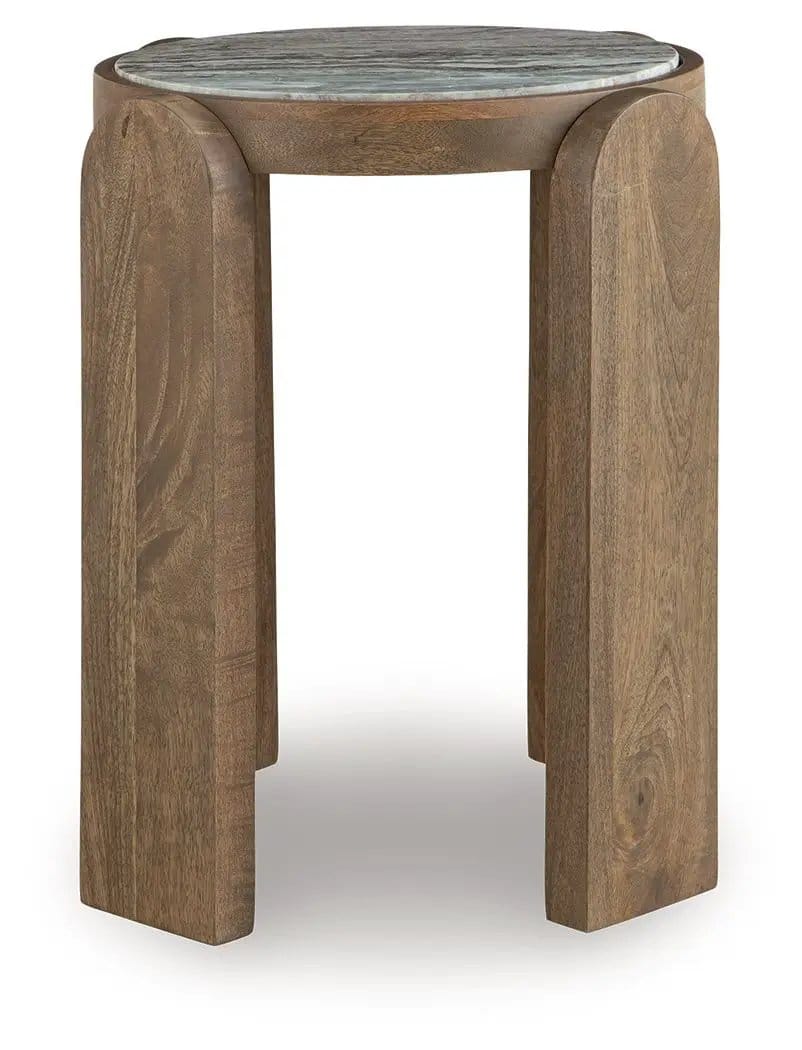 Gavrilley Accent Table | 18.63 x 18.63 x 22.25 in | Mango Wood & Marble | Gray / White / Brown