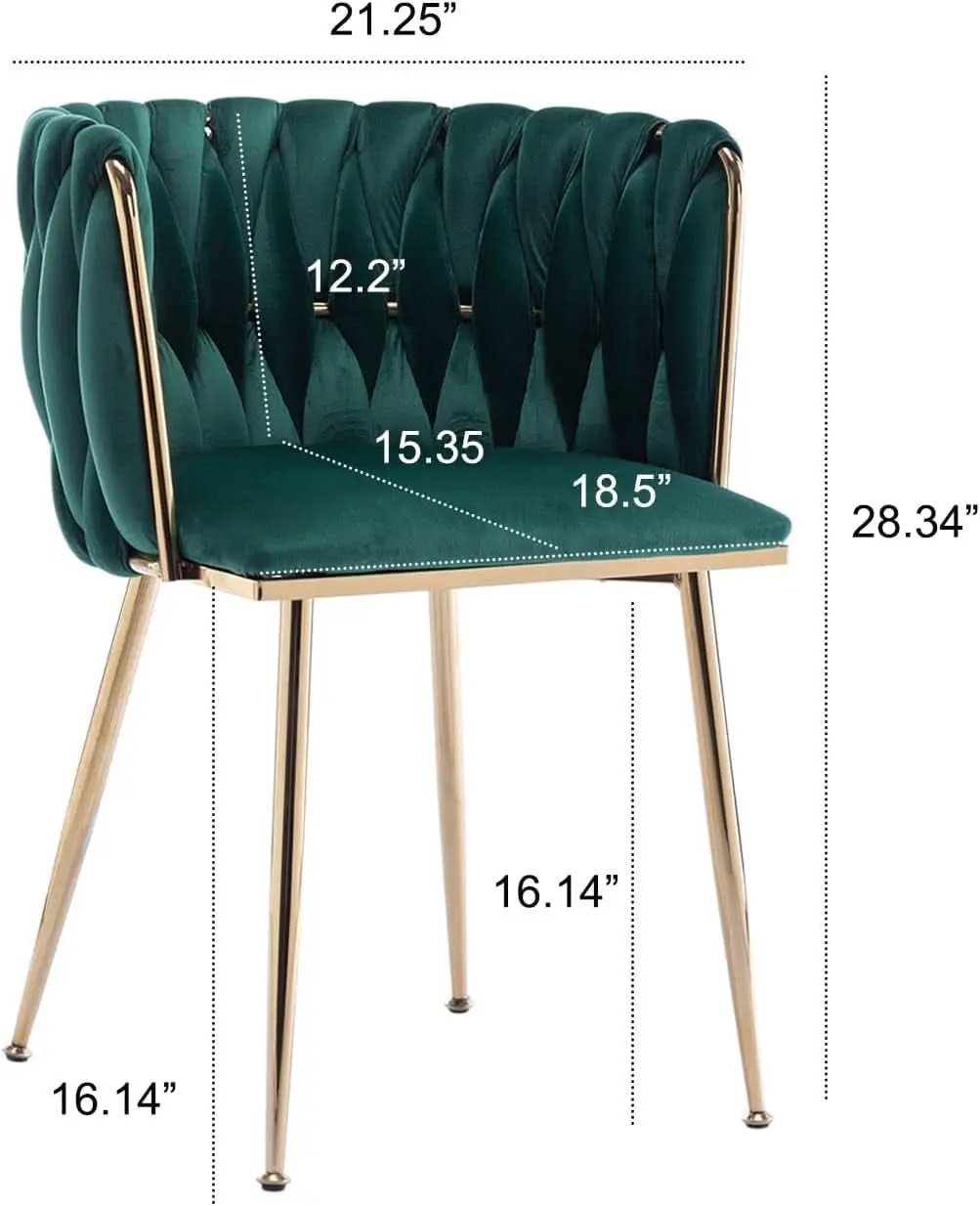 Velvet Dining Chairs Set of 4 With Gold Metal Legs in Green from PriceLows™