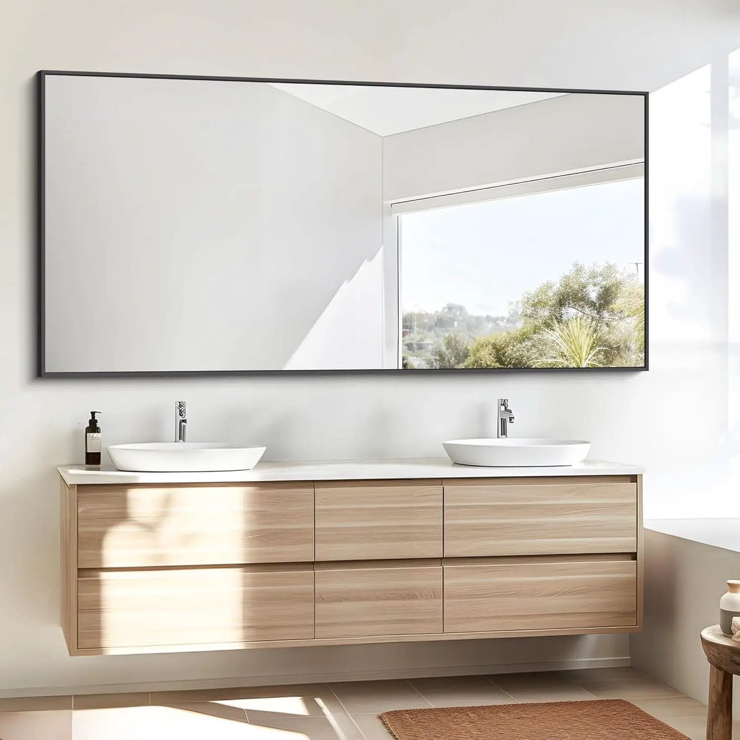 30x60 Inch Black Rectangle Wall Mounted Bathroom Mirror from PriceLows™