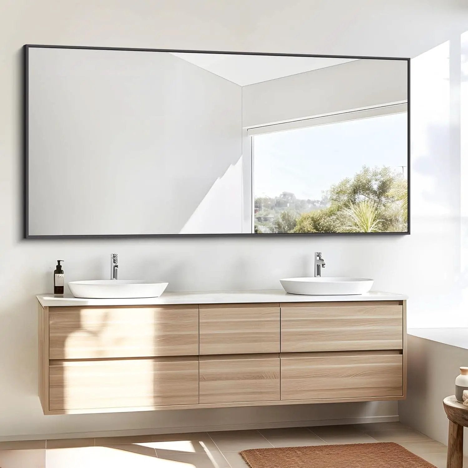 30x60 Inch Black Rectangle Wall Mounted Bathroom Mirror from PriceLows™