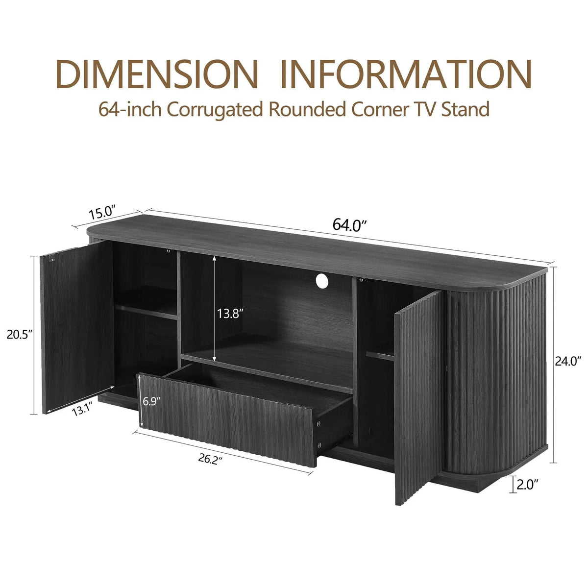 Modern Wavy TV Stand Rounded Sideboard With Storage Cabinet | 2 Pieces | Particleboard | Dining Room