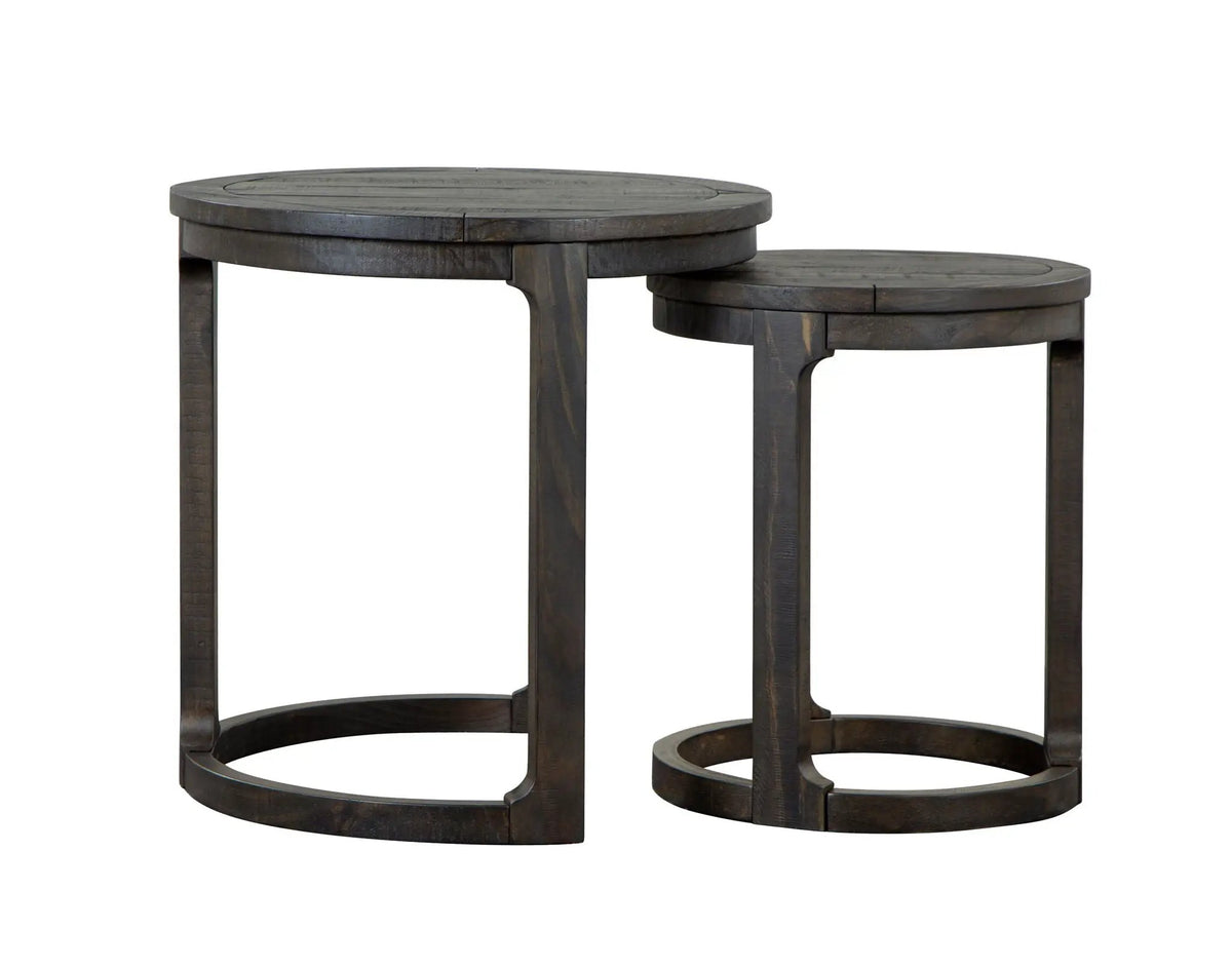 Boswell Round Nesting Tables | Set Of 2 | Peppercorn Finish | Pine Veneer And Solids
