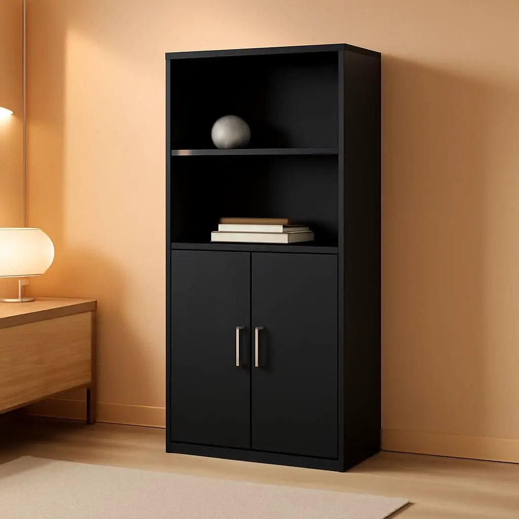 Pasir 4 Tier Storage Bookcase Black Oak Adjustable Shelves from PriceLows™