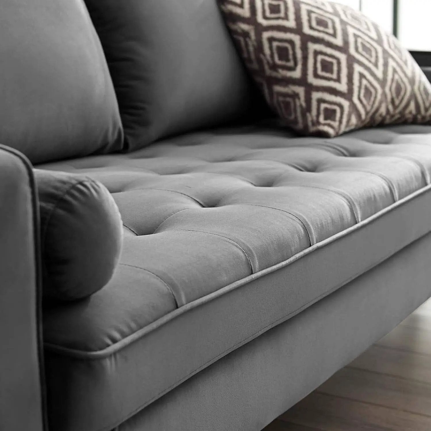 Valour Performance Velvet Sofa Gray Mid Century Modern from PriceLows™