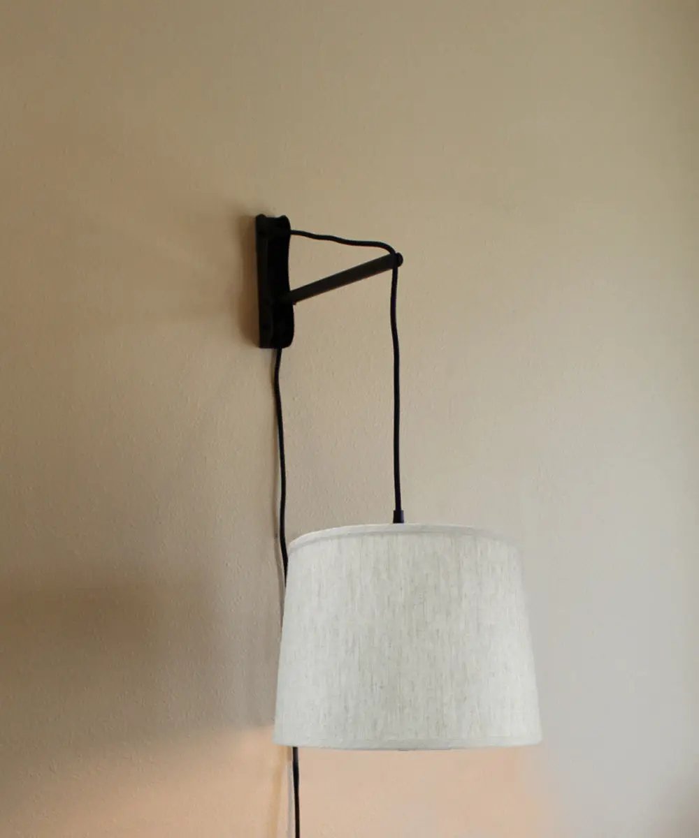 Wall Mount Pendant Light | 14 Inch | 1 Light | Plug In Cantilever Black Oatmeal