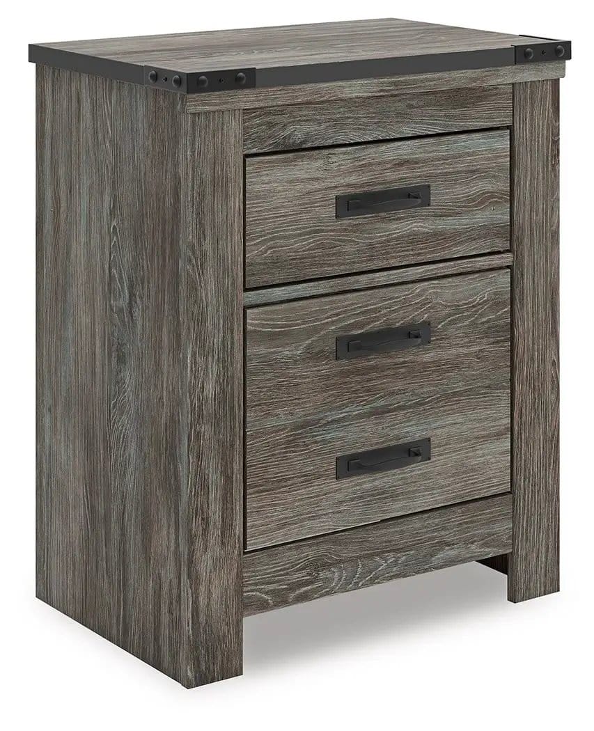 Frandern Two Drawer Night Stand Nightstand | 24.72 x 16.18 x 29.65 in | Engineered Wood & Metal | Gray