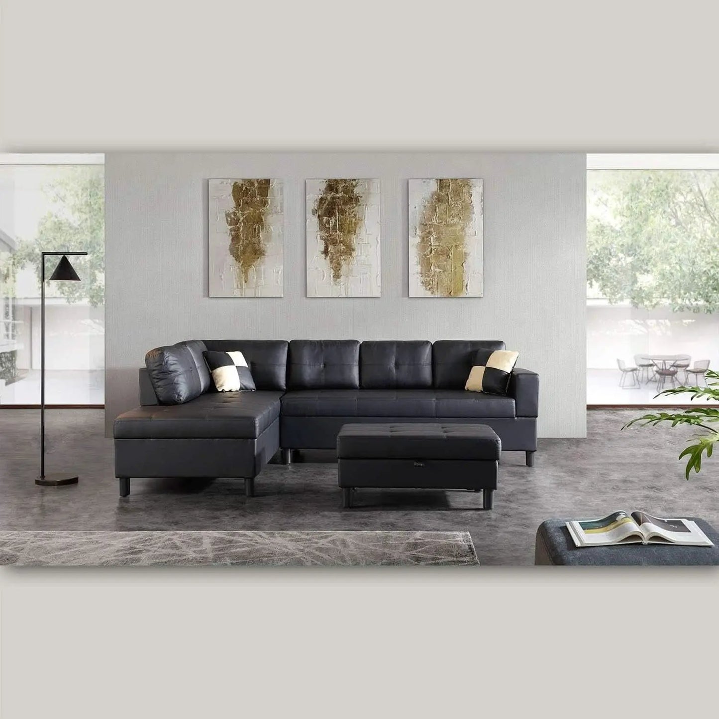 Faux Leather Sectional Sofa With Chaise Black For Living from PriceLows™