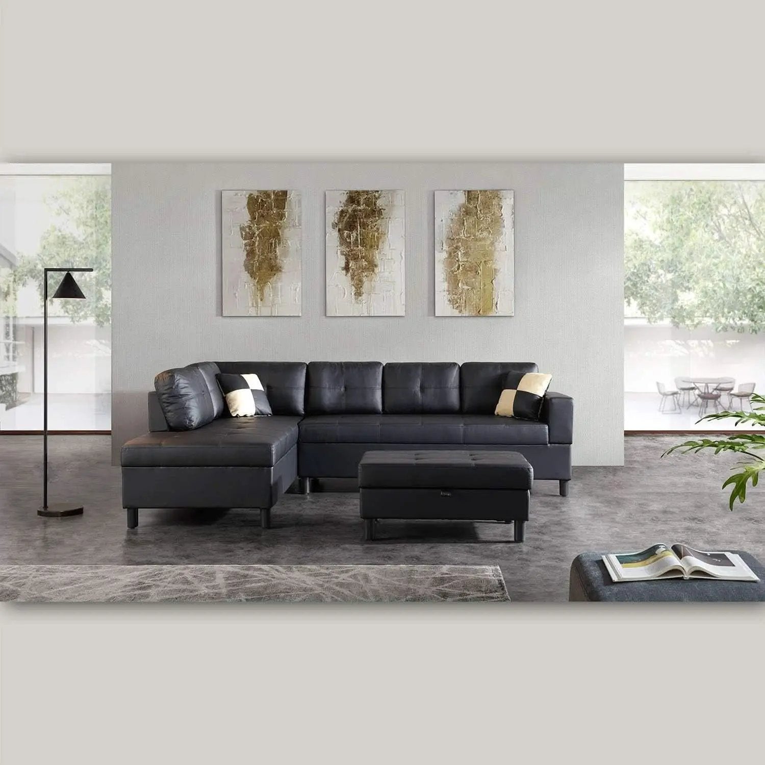 Faux Leather Sectional Sofa With Chaise Black For Living from PriceLows™