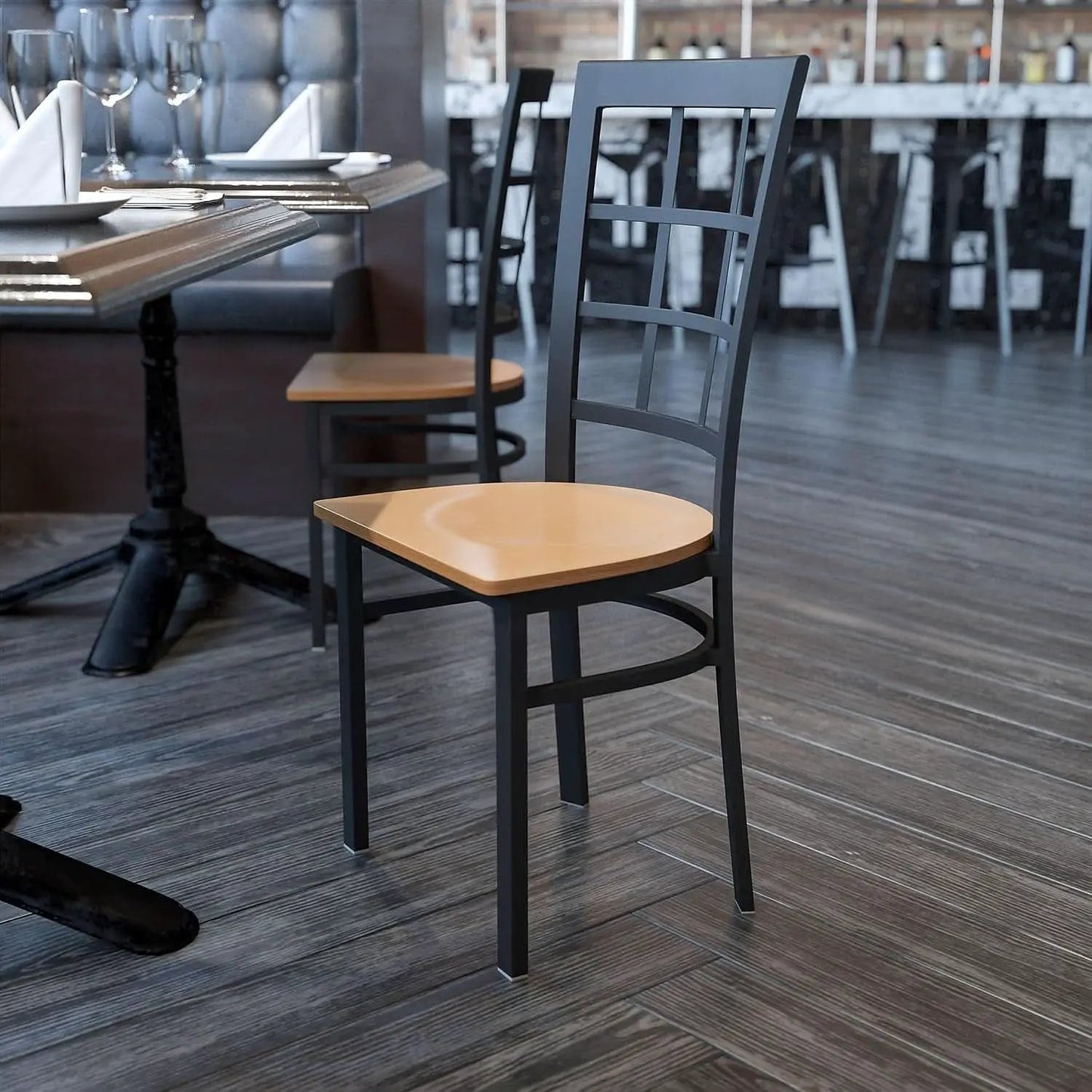 Hercules Series Black Metal Restaurant Chair With Wood Seat from PriceLows™