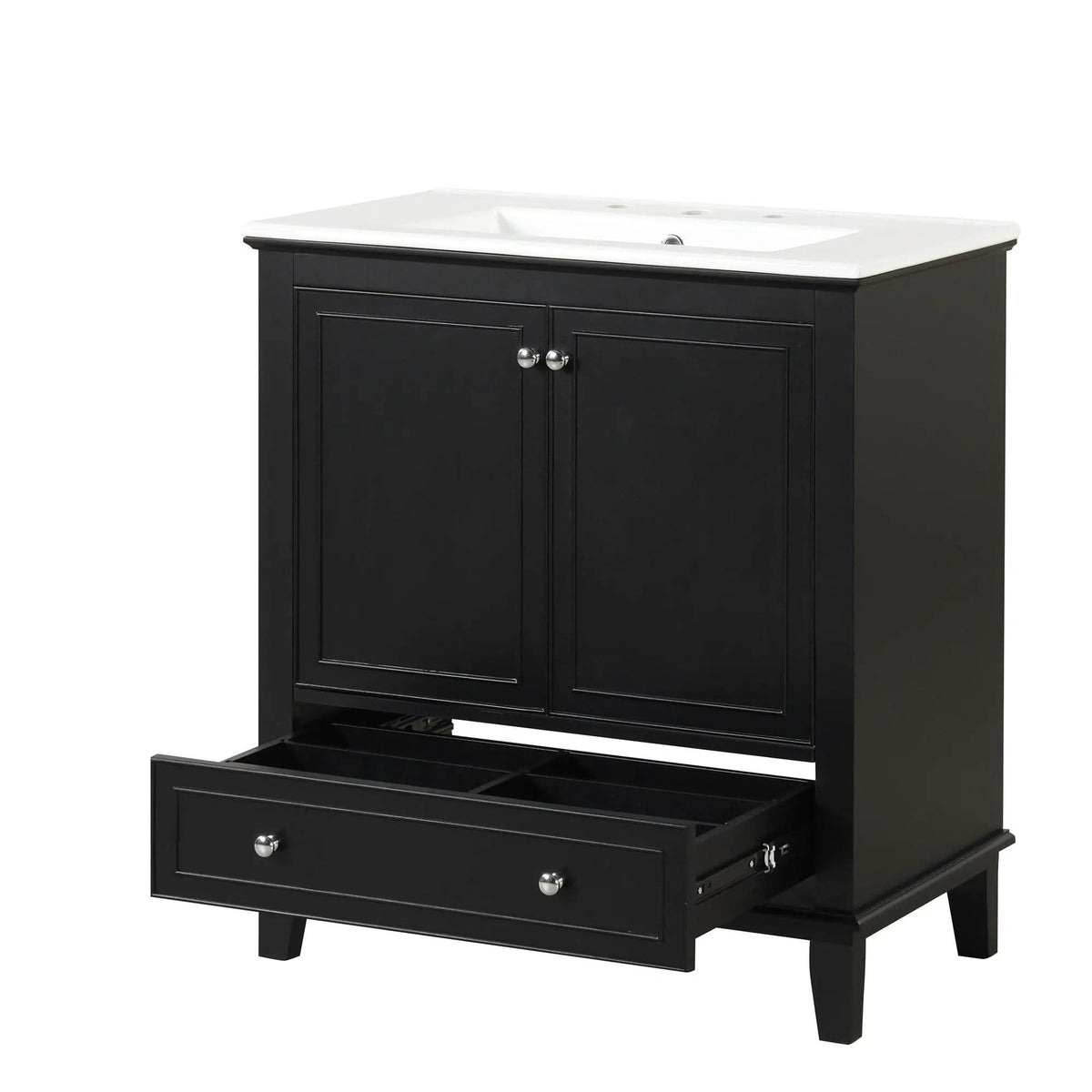 30" Bathroom Vanity With Sink Combo, Multi Functional Bathroom Cabinet With Doors | 30 x 18.3 x 34.05 in | Solid Wood & Metal | Black