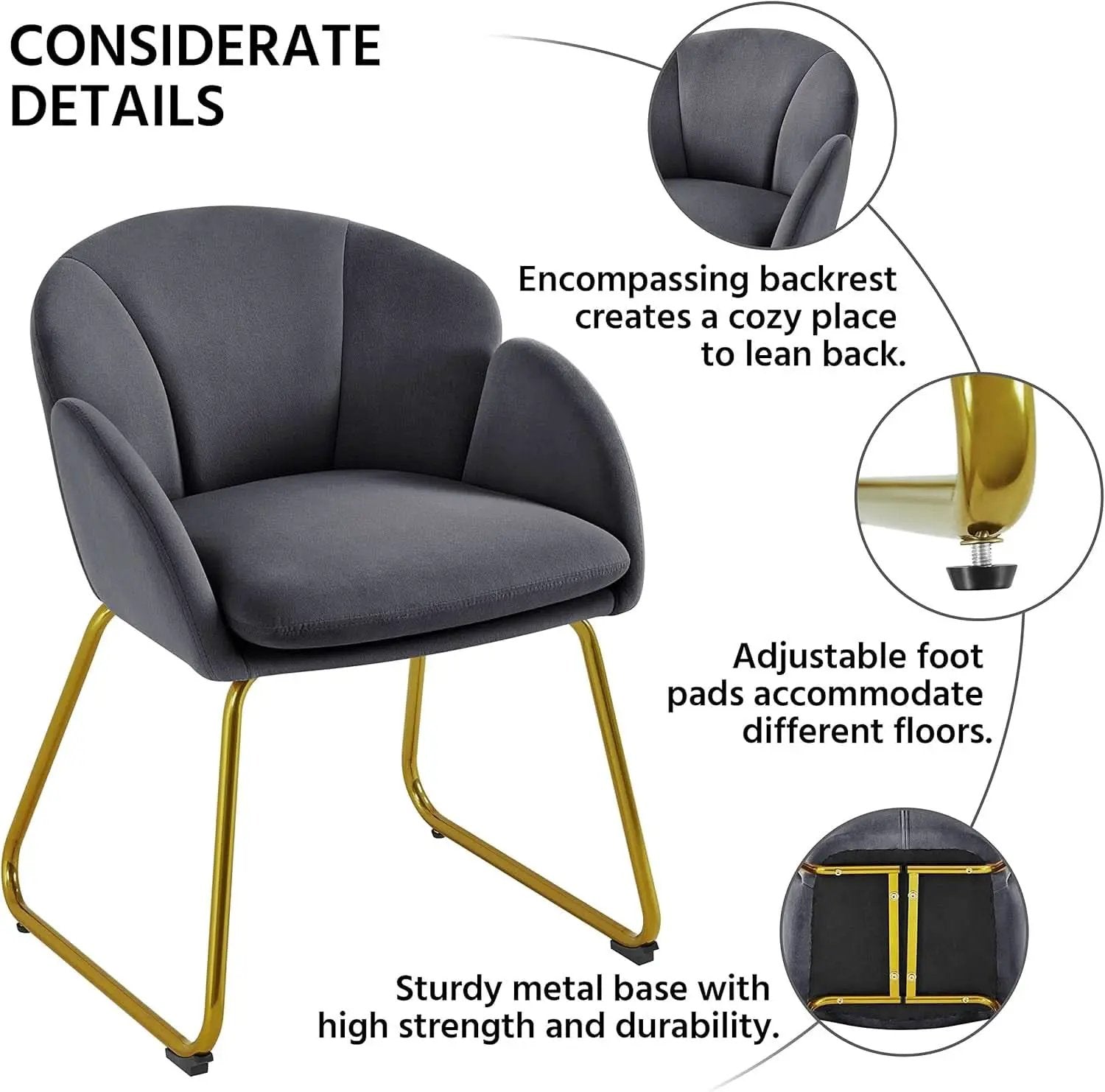 Flower Shape Velvet Armchair With Golden Legs Dark Gray from PriceLows™