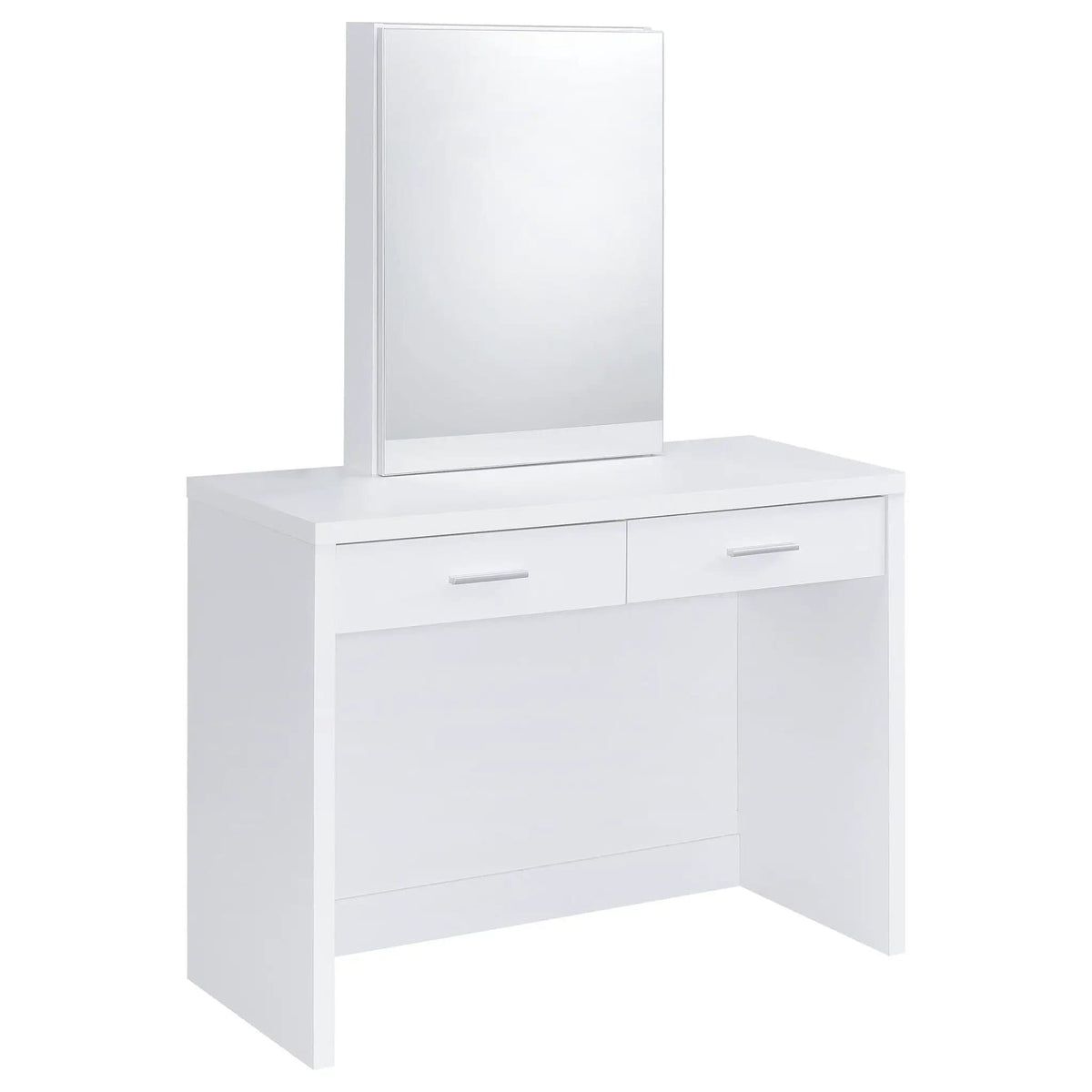 Bunbury Makeup Vanity Table Set Storage Mirror and Stool | 40 x 15.75 x 58.5 in | Engineered Wood & Veneer | White