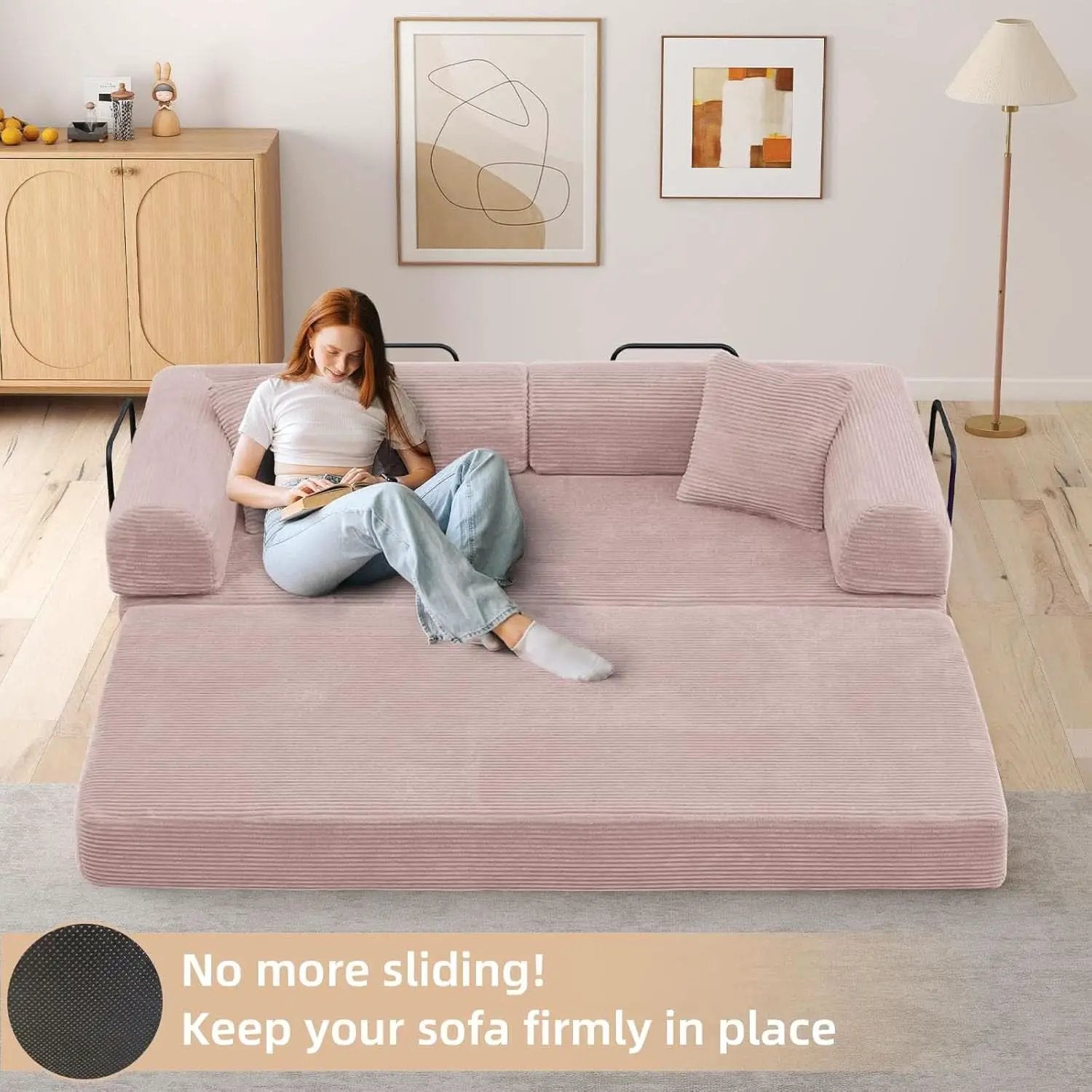 Transformable Sofa Bed QueenSize Pink Folding Frame from PriceLows™