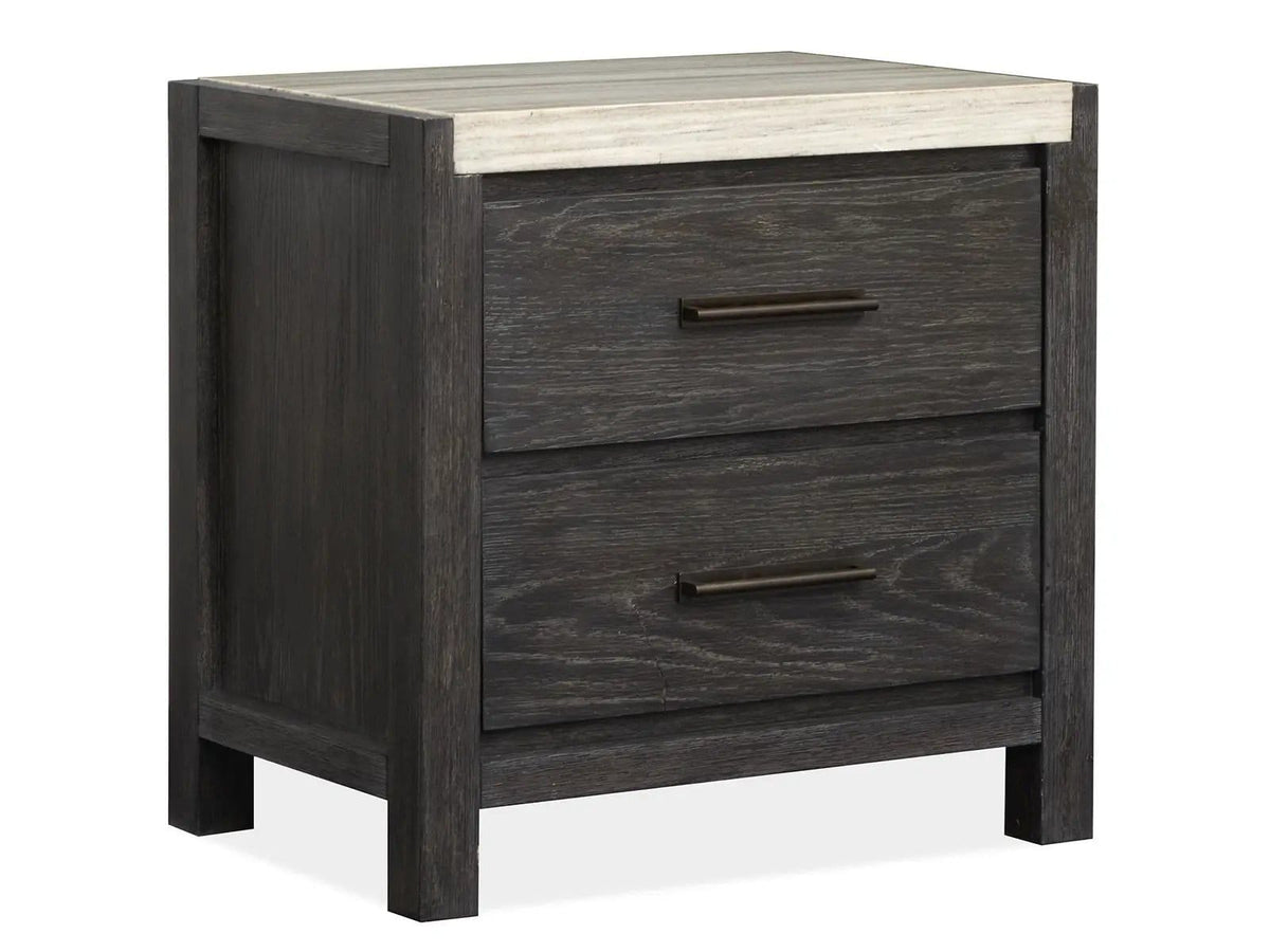 Plum Creek Drawer Nightstand | 2 Pieces | Oak Veneer & Fabric | Bedroom