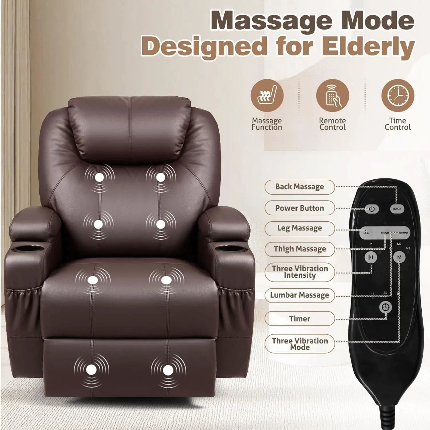 Dark Brown 360 Degree Swivel Recliner Chair With Massage from PriceLows™