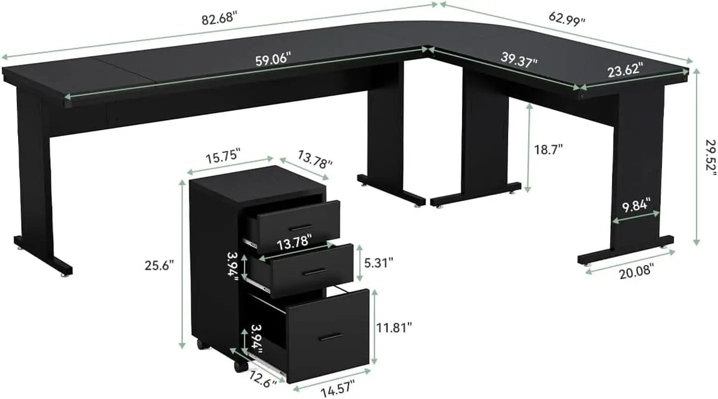 83 Inch L Shaped Desk With 3 Drawer File Cabinet Office from PriceLows™