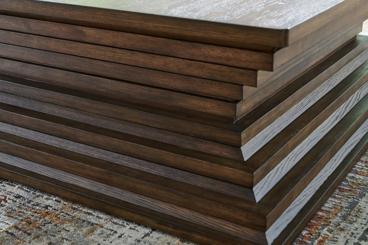 Hannodream Square Cocktail Table | 47.75 x 47.75 x 18.75 in | Oak Veneer & Mdf | Warm Brown