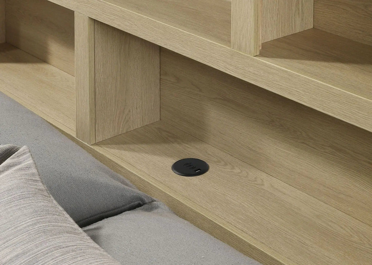 Hendricks Queen Bookcase Headboard Platform Bed | 73.5 x 96.25 x 51.5 in | Engineered Wood & Veneer | Light Oak