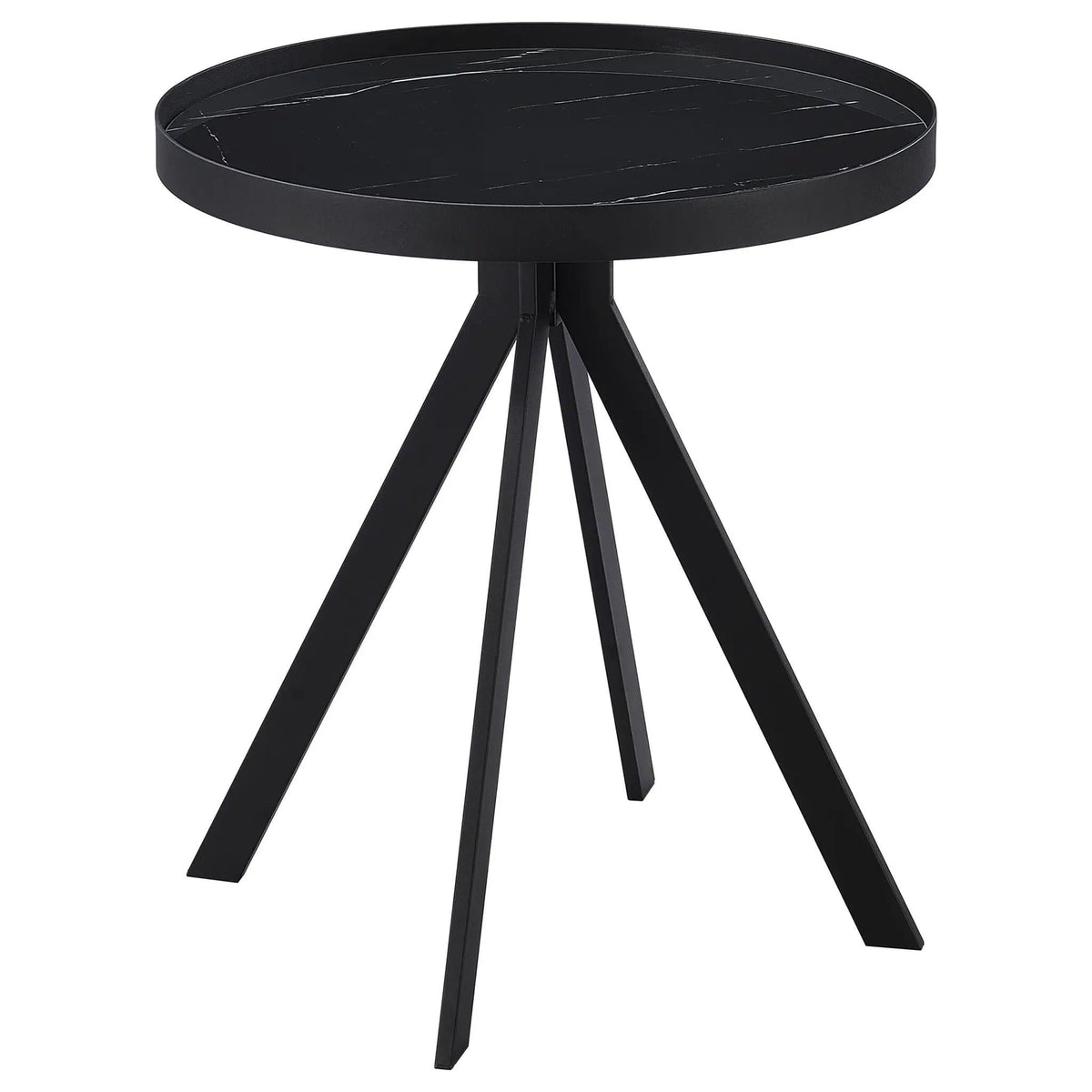 Briggs Round Marble Printed Glass Top End Table | 21.5 x 21.5 x 24 in | Marble & Tempered Glass | Black