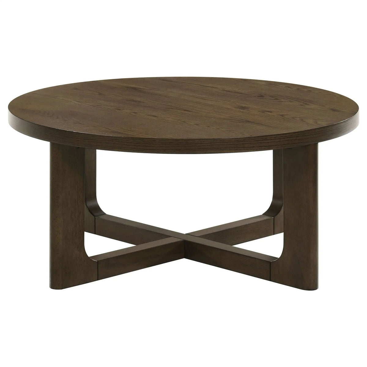 Kessler Round Sculptural Wood Coffee Table | 35.5 x 35.5 x 16.25 in | Rubberwood & Engineered Wood | Brown