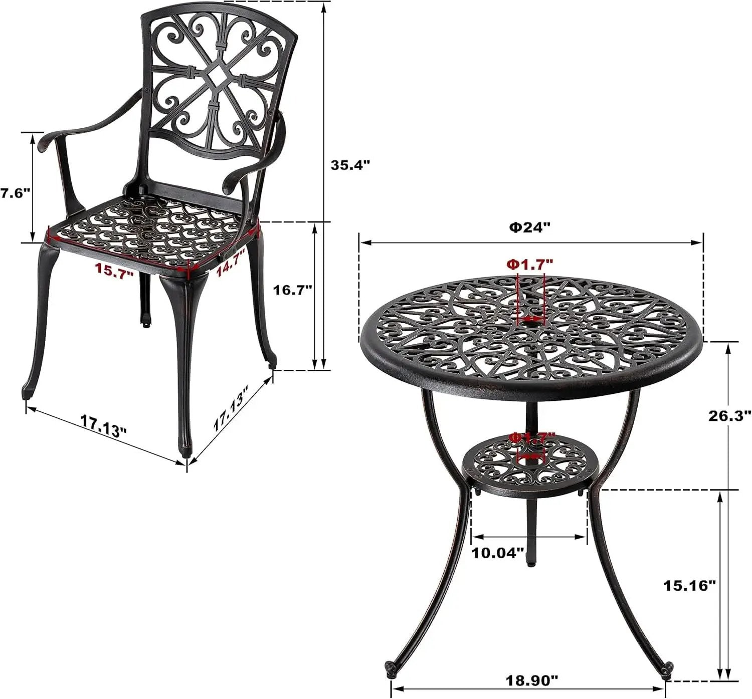 Black Bistro Set Umbrella Hole Cast Aluminum Outdoor Patio from PriceLows™