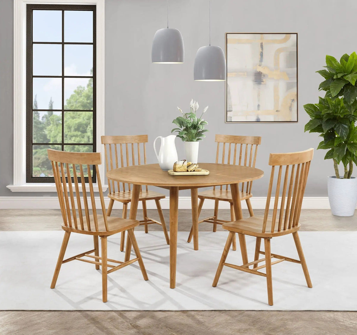 Andrews 5-piece Round Wood Dining Room Table Set Light Ash | 5-Piece Set | Rubberwood & Engineered Wood | Dining Room