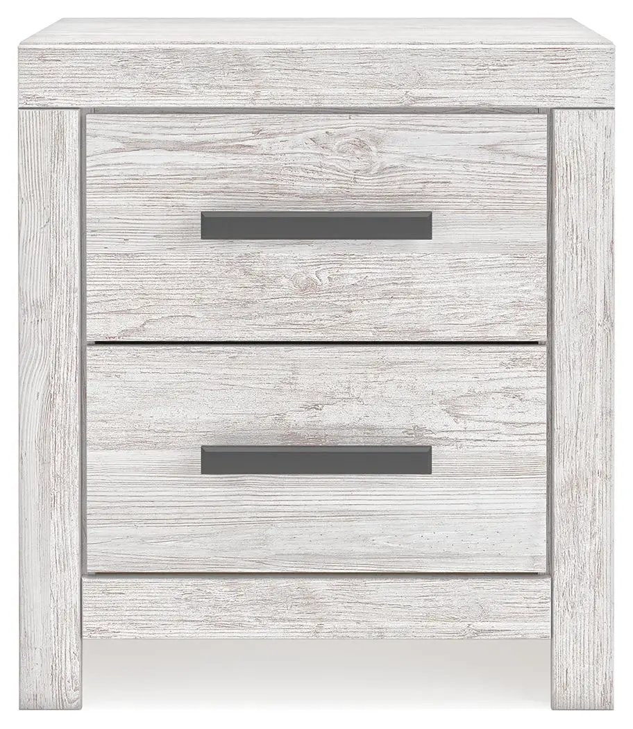Cayboni Two Drawer Nightstand | Whitewash Finish | Replicated Worn Paint | Engineered Wood